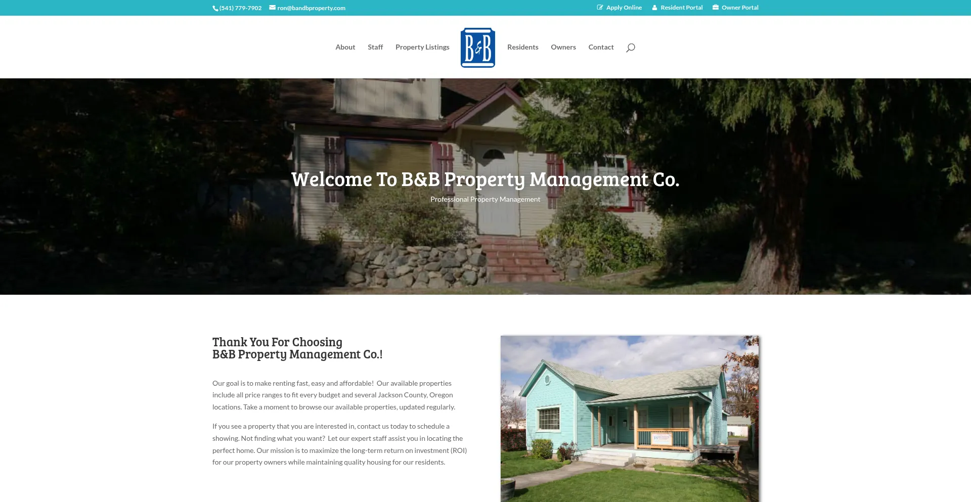 Website screenshot of Bandbproperty.com