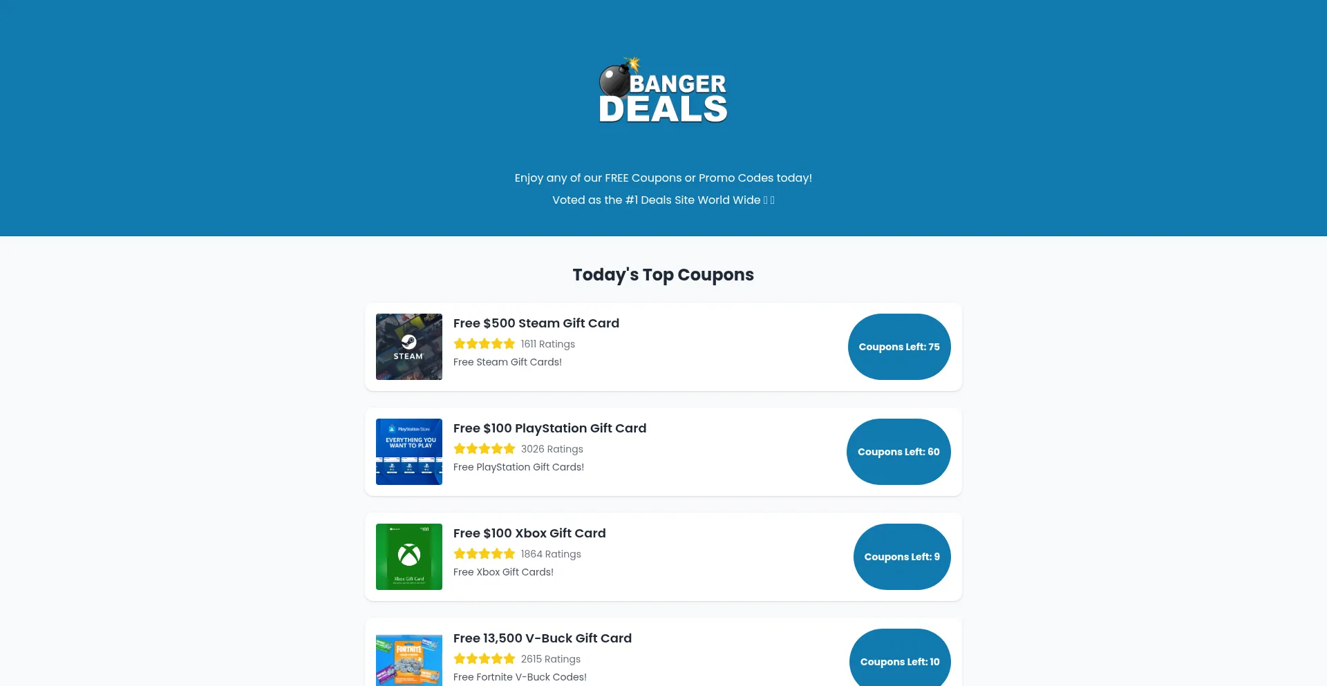 Website screenshot of Bangerdeals.net