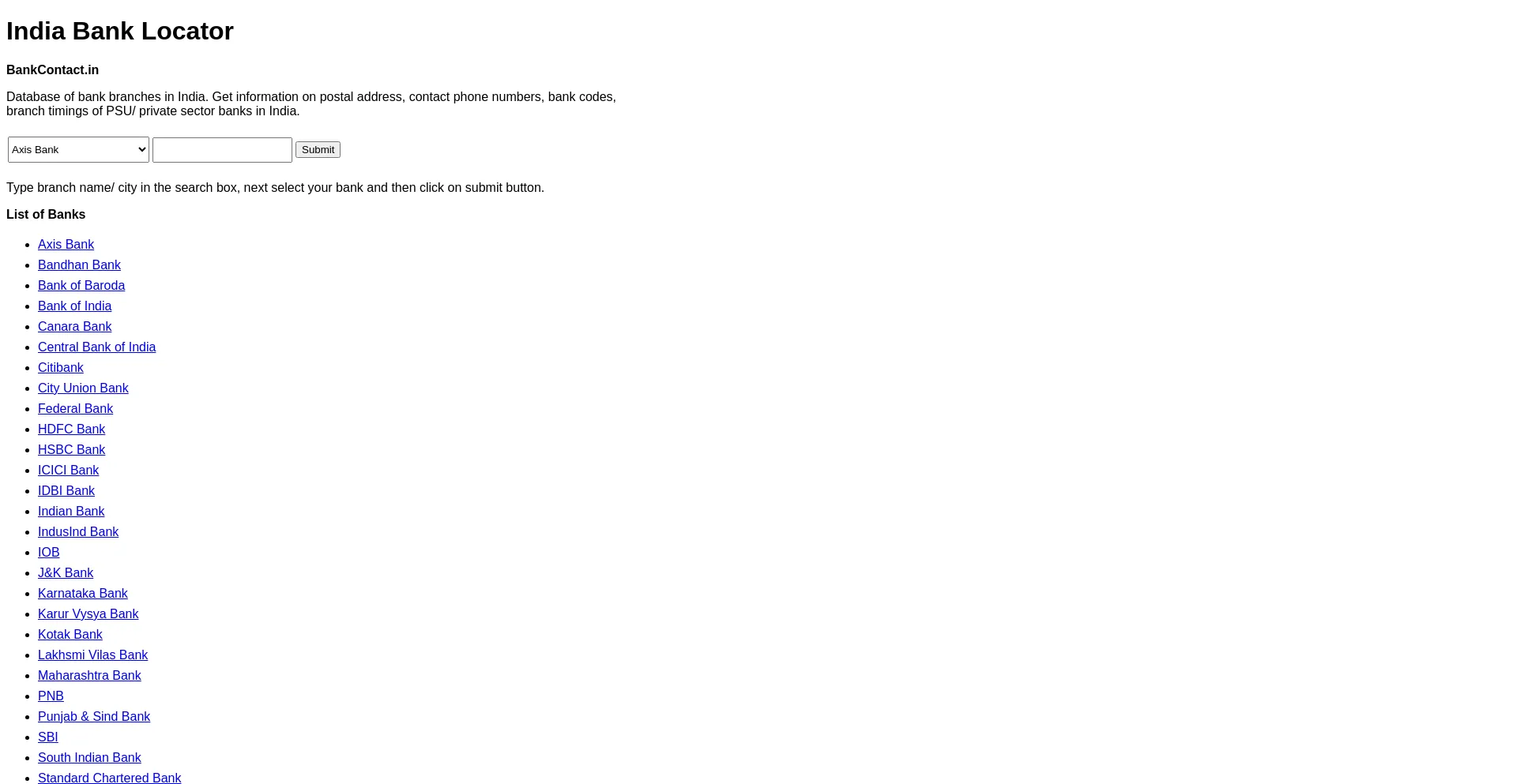 Website screenshot of Bankcontact.in