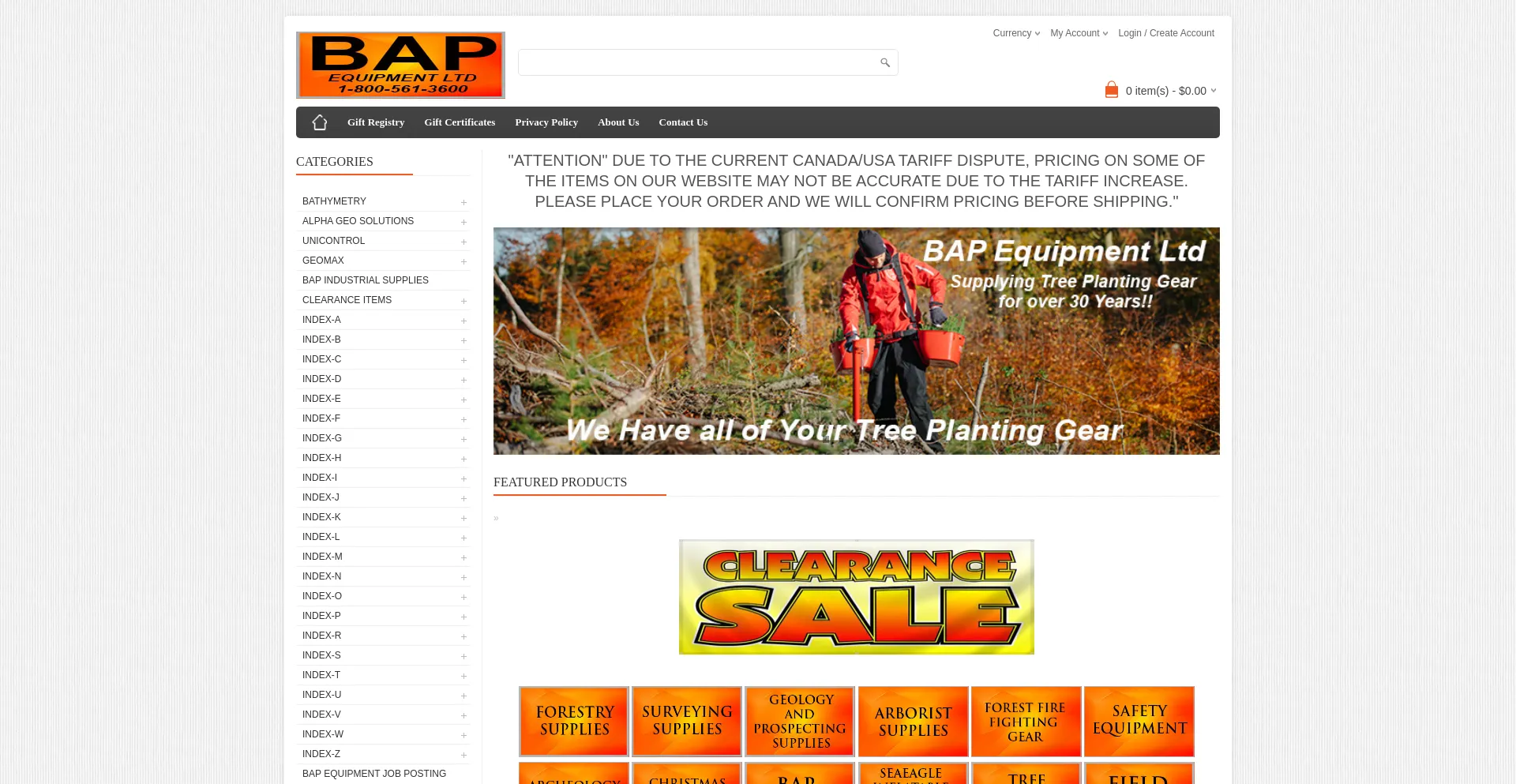 Website screenshot of Bapequipment.com