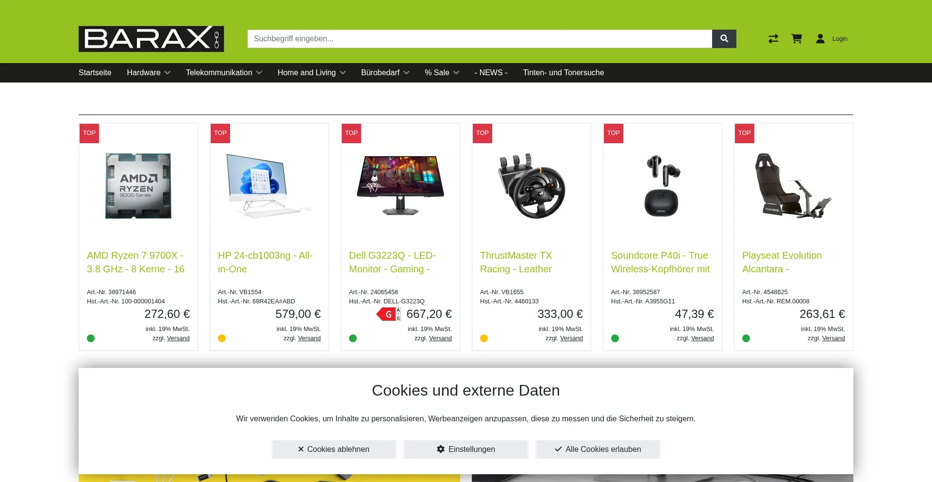 Website screenshot of Barax.de