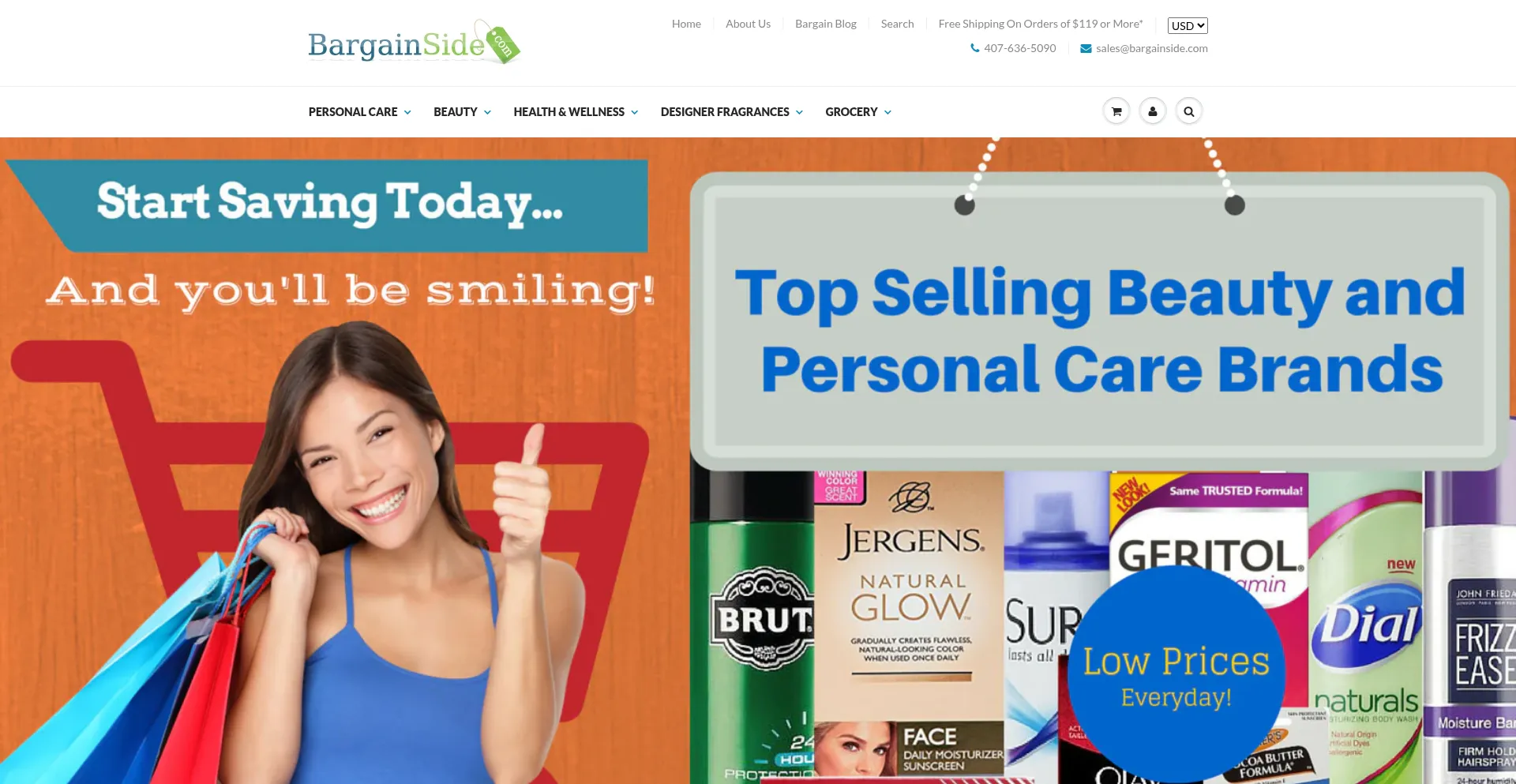 Website screenshot of Bargainside.com