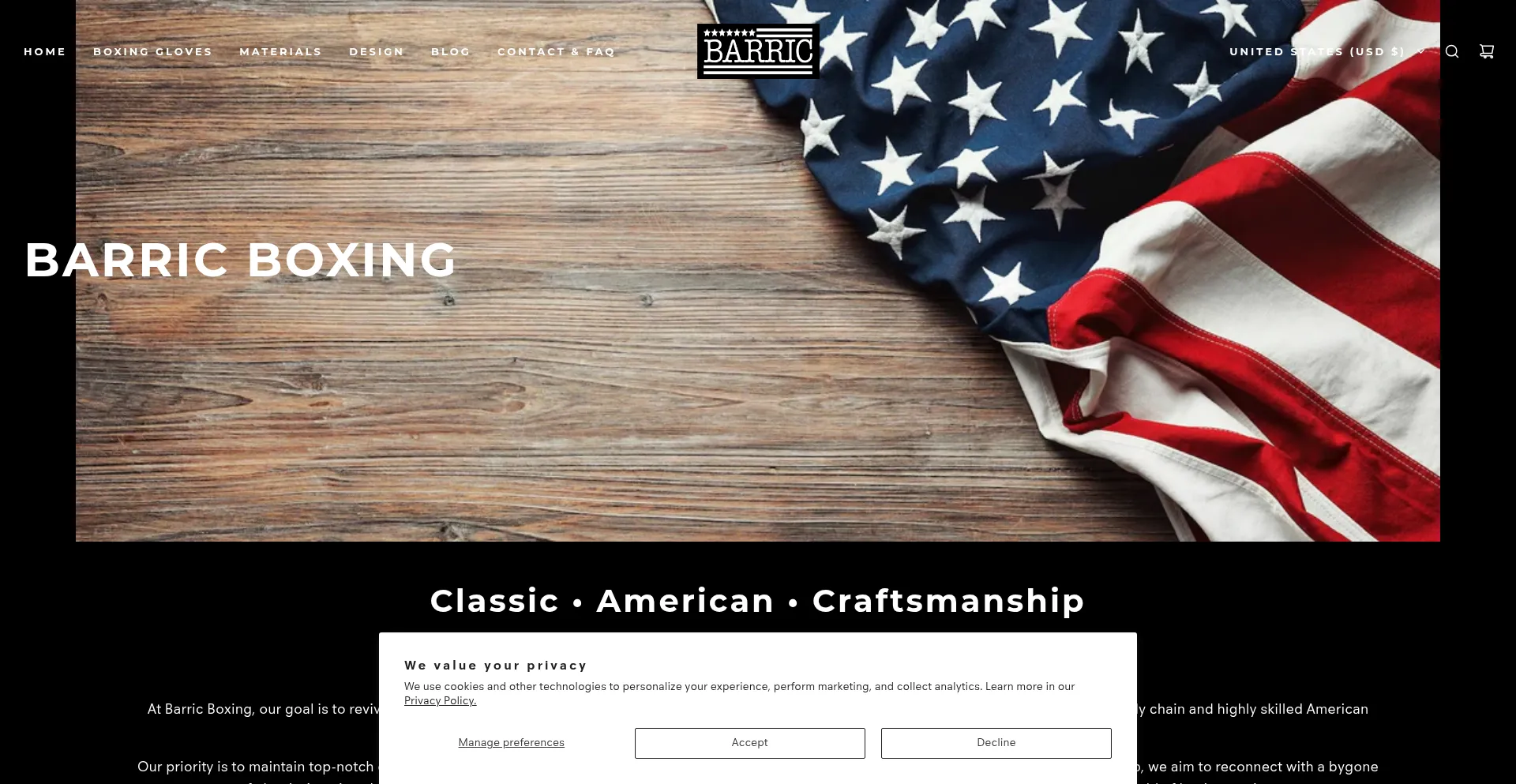 Website screenshot of Barricboxing.com