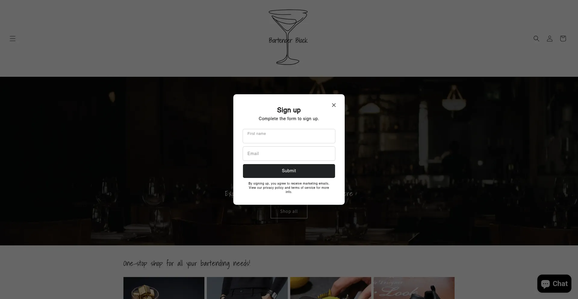 Website screenshot of Bartenderblack.com