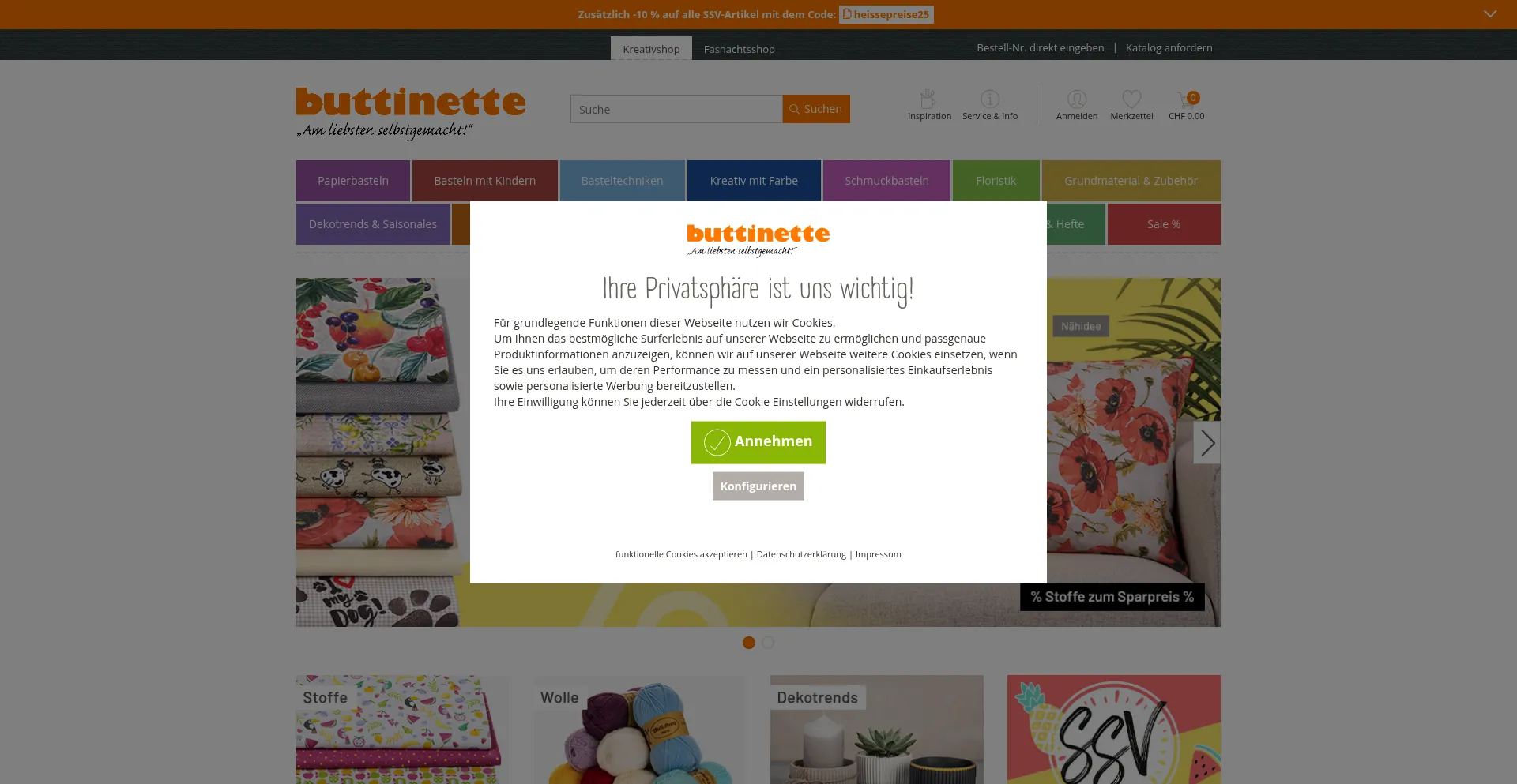 Website screenshot of Basteln-ch.buttinette.com