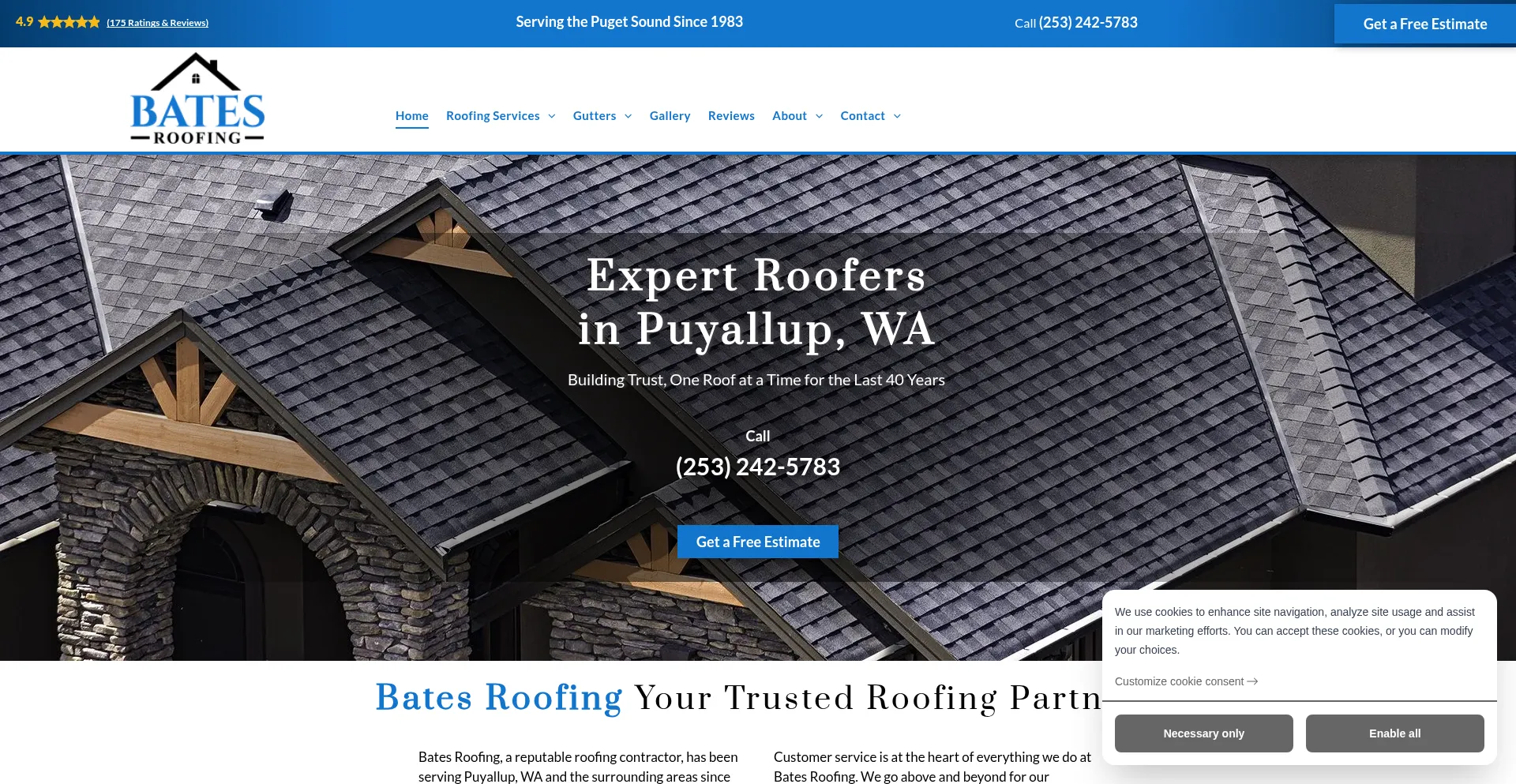 Website screenshot of Batesroofingllc.com