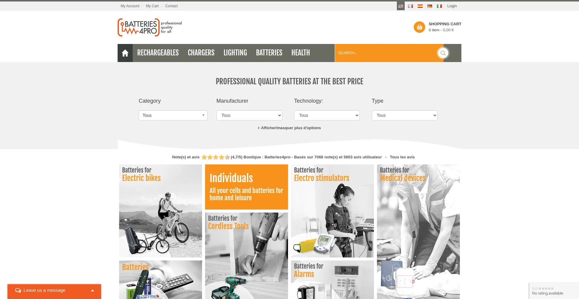 Website screenshot of Batteries4pro.com