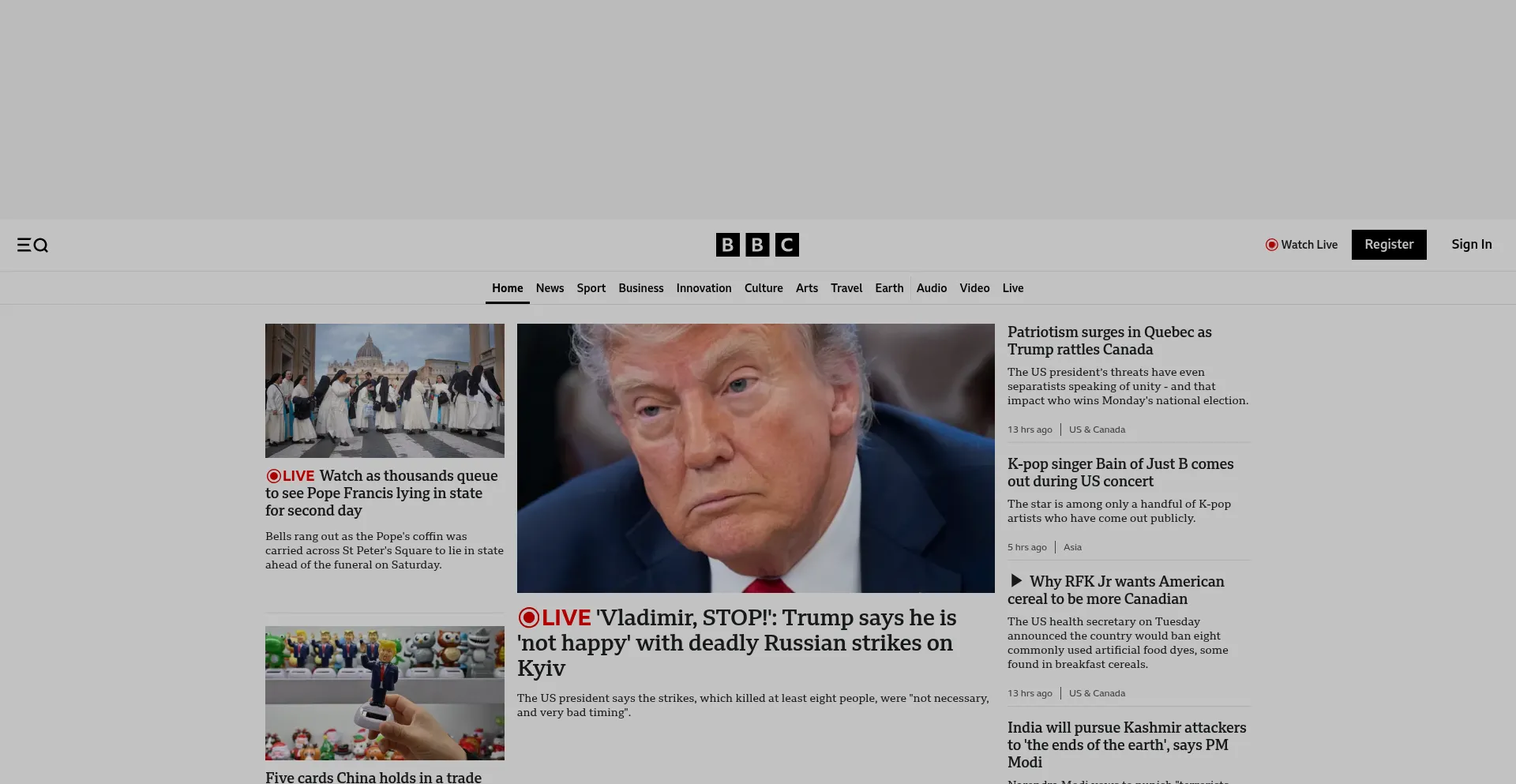 Website screenshot of Bbc.com