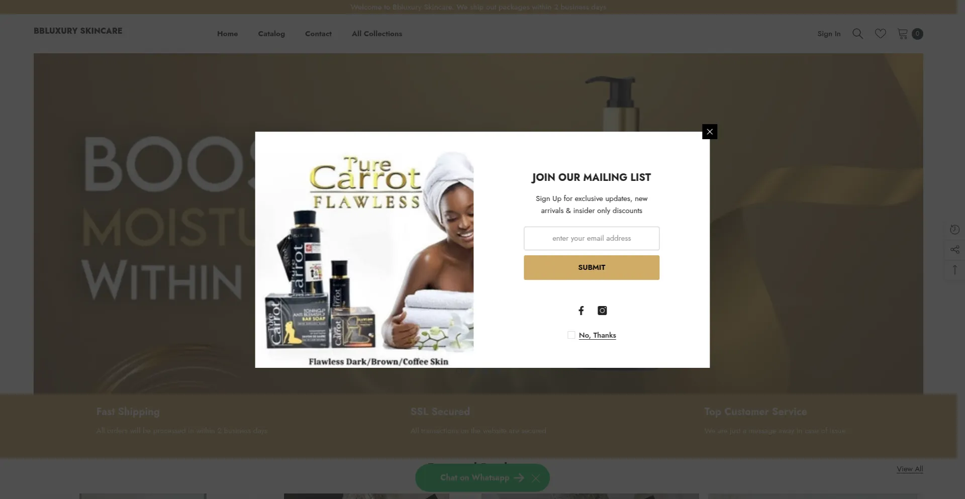 Website screenshot of Bbluxuryskincare.com