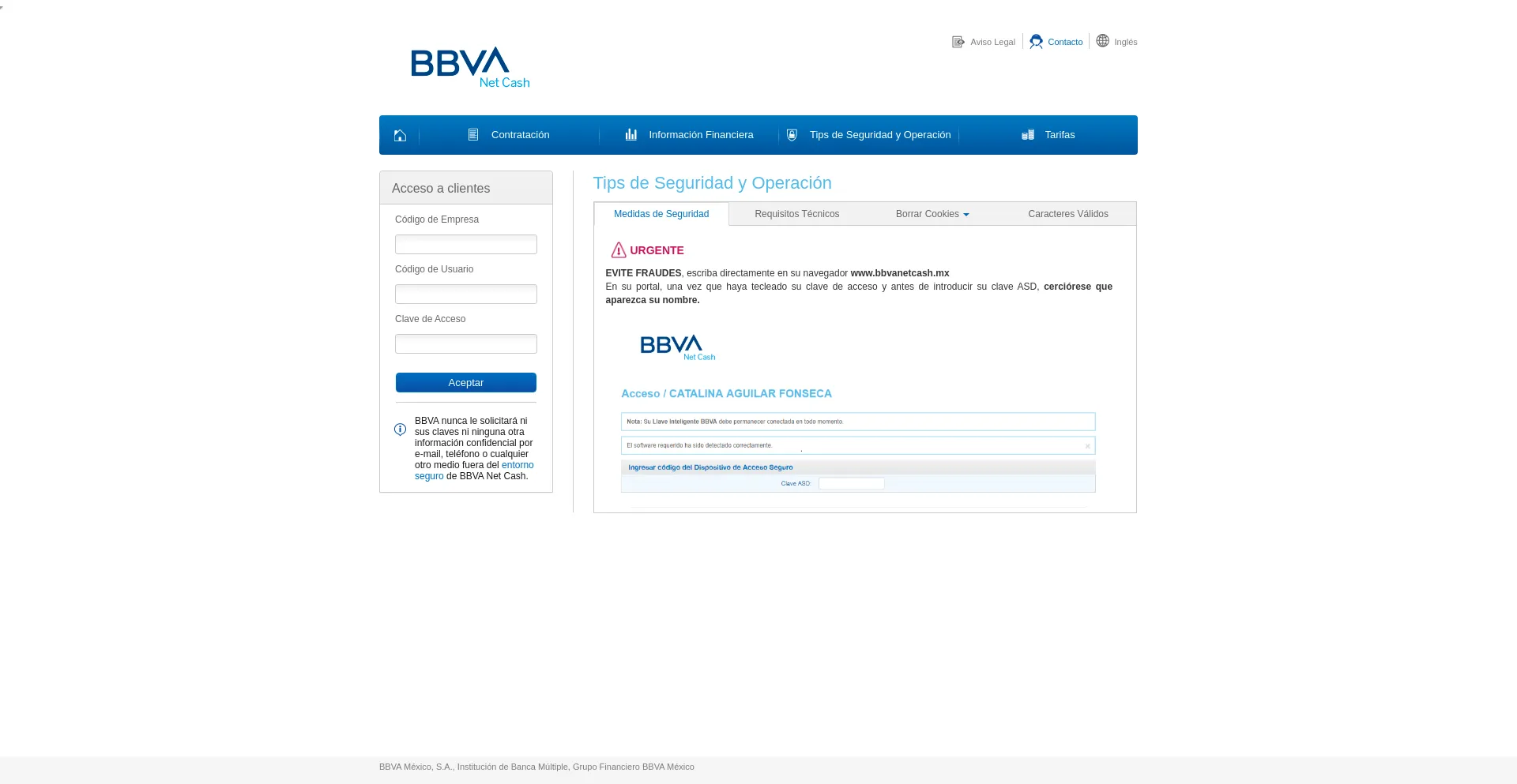 Website screenshot of Bbvanetcash.mx