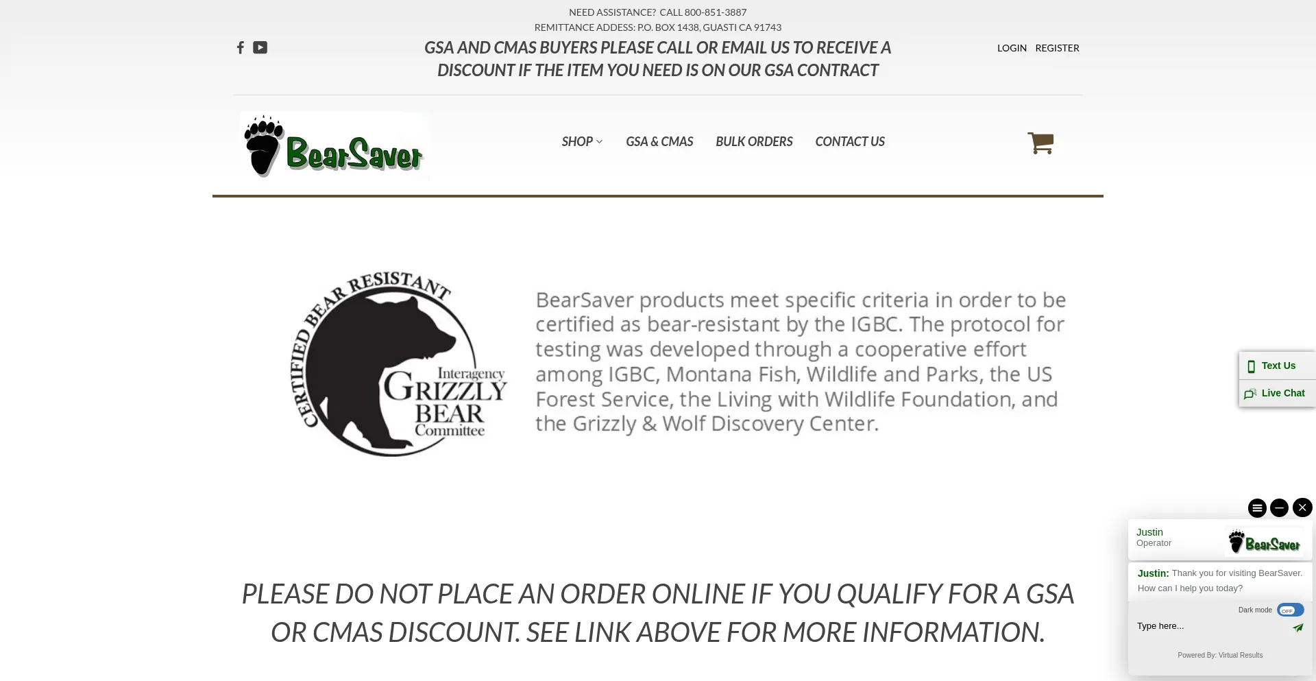 Website screenshot of Bearsaver.com
