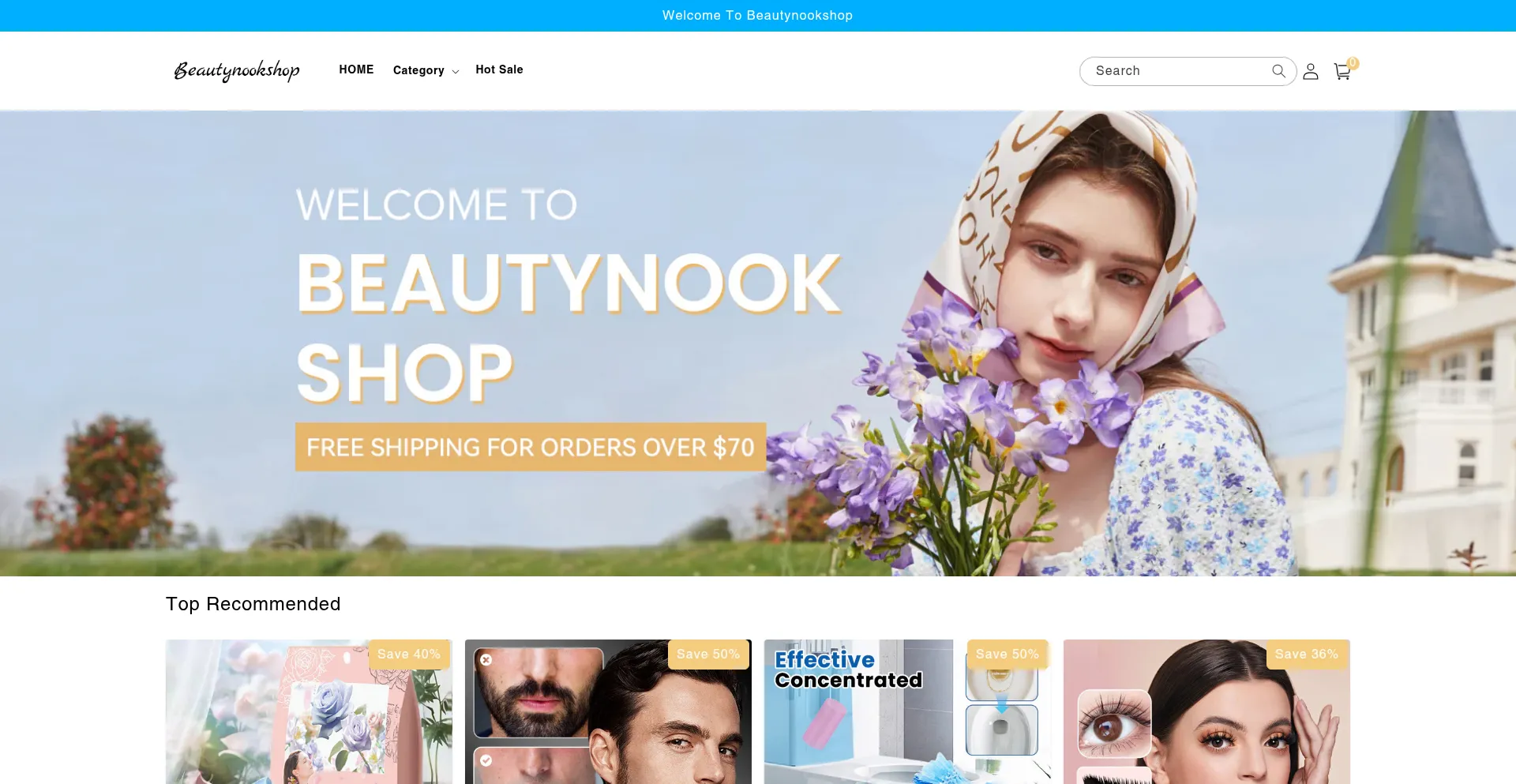 Website screenshot of Beautynookshop.com