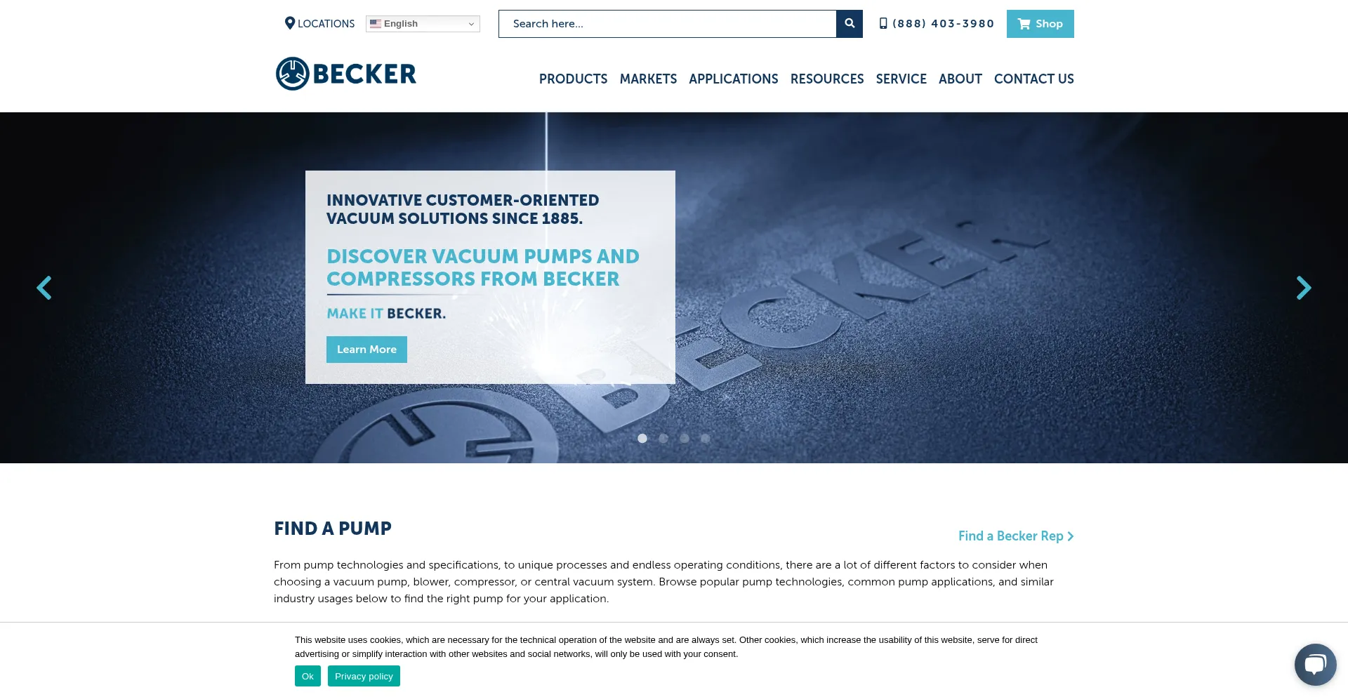 Website screenshot of Beckerpumps.com