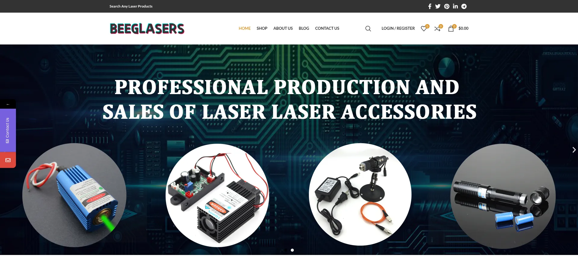 Website screenshot of Beeglasers.com