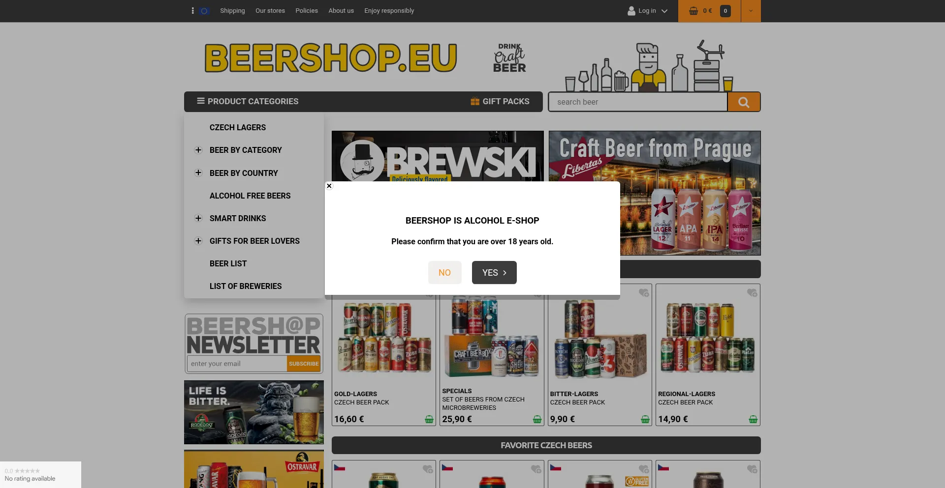 Website screenshot of Beershop.eu