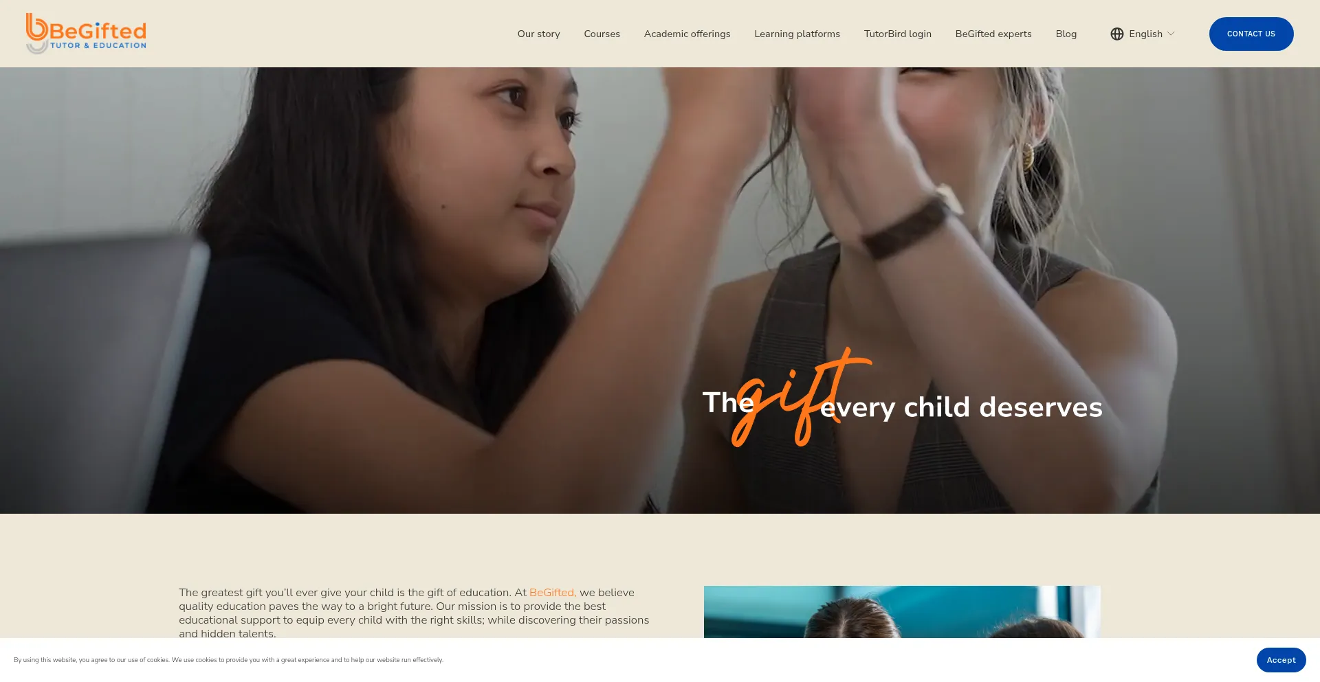 Website screenshot of Begiftededucation.com