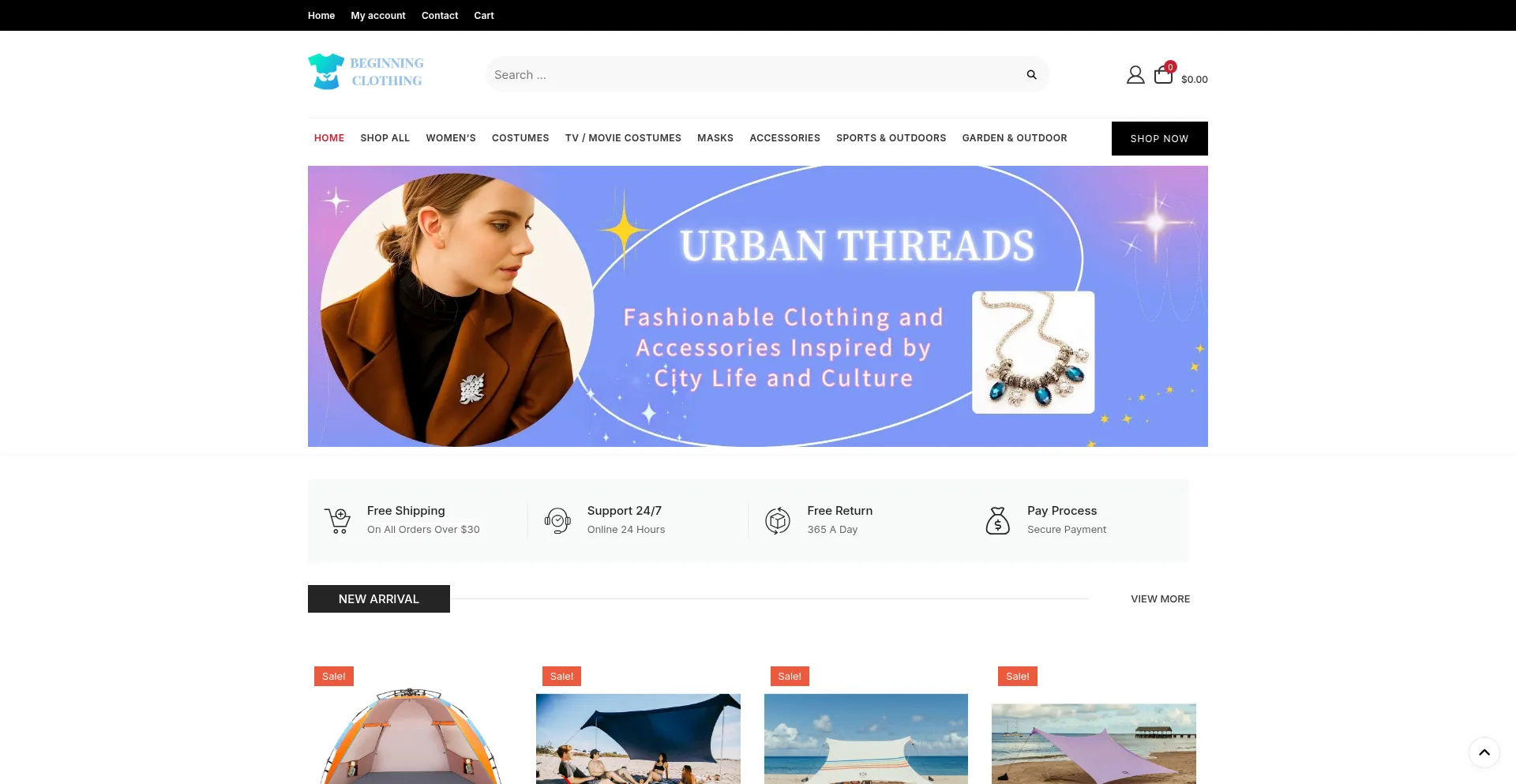 Website screenshot of Beginningclothing.com