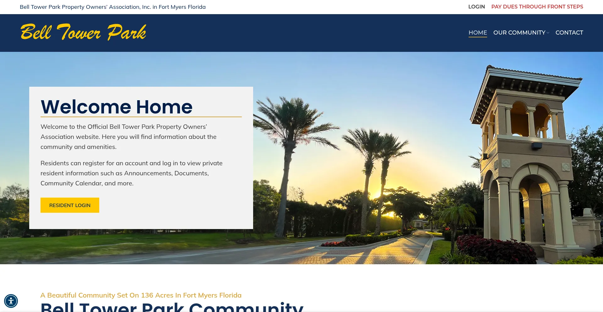 Website screenshot of Belltowerparkcommunity.com