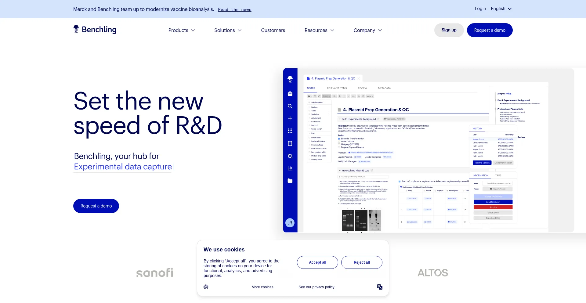 Website screenshot of Benchling.com