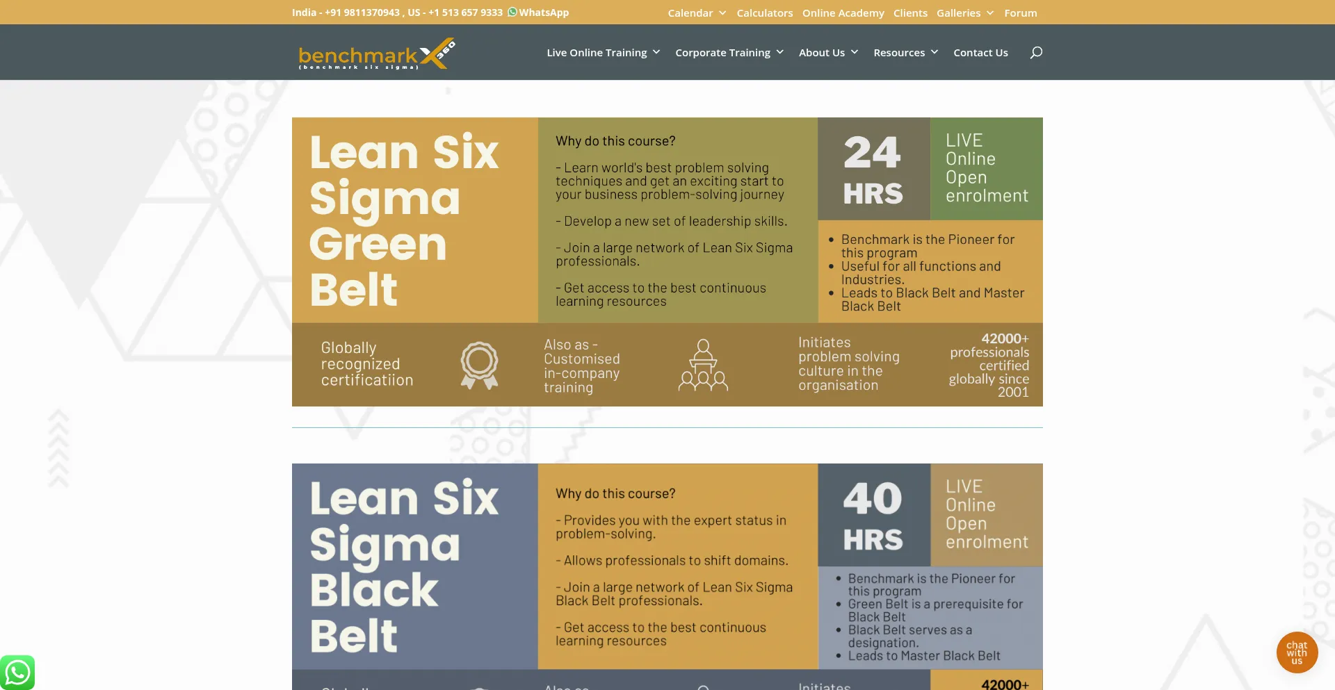 Website screenshot of Benchmarksixsigma.com