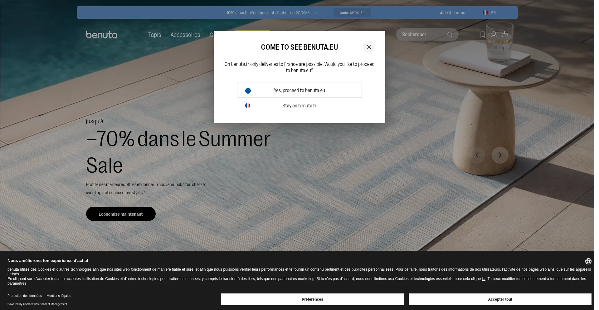Website screenshot of Benuta.fr