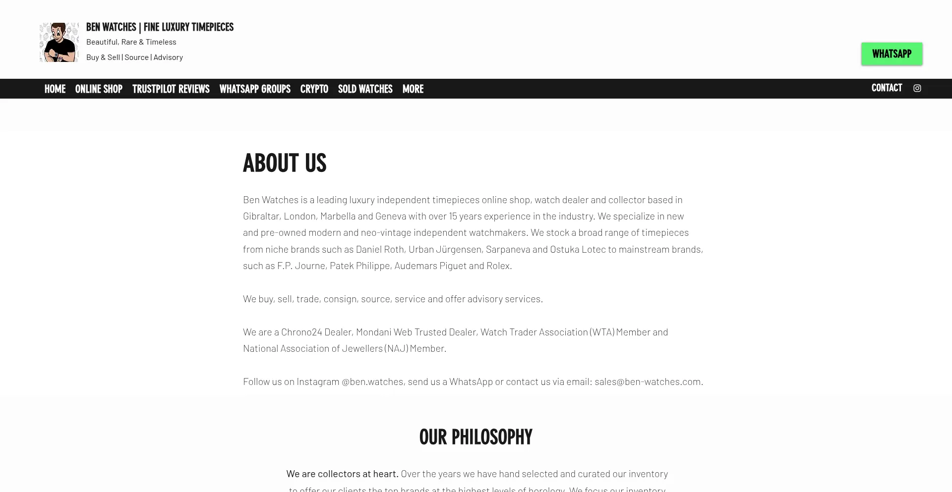 Website screenshot of Benwatches.com