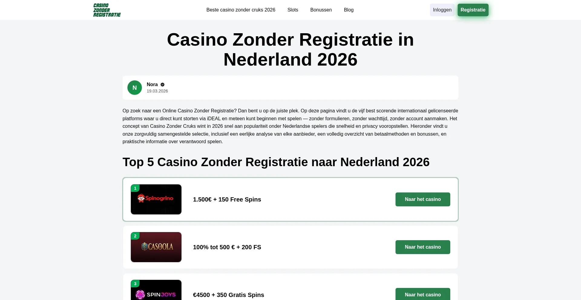 Bestecasinozonderregistratie.nl