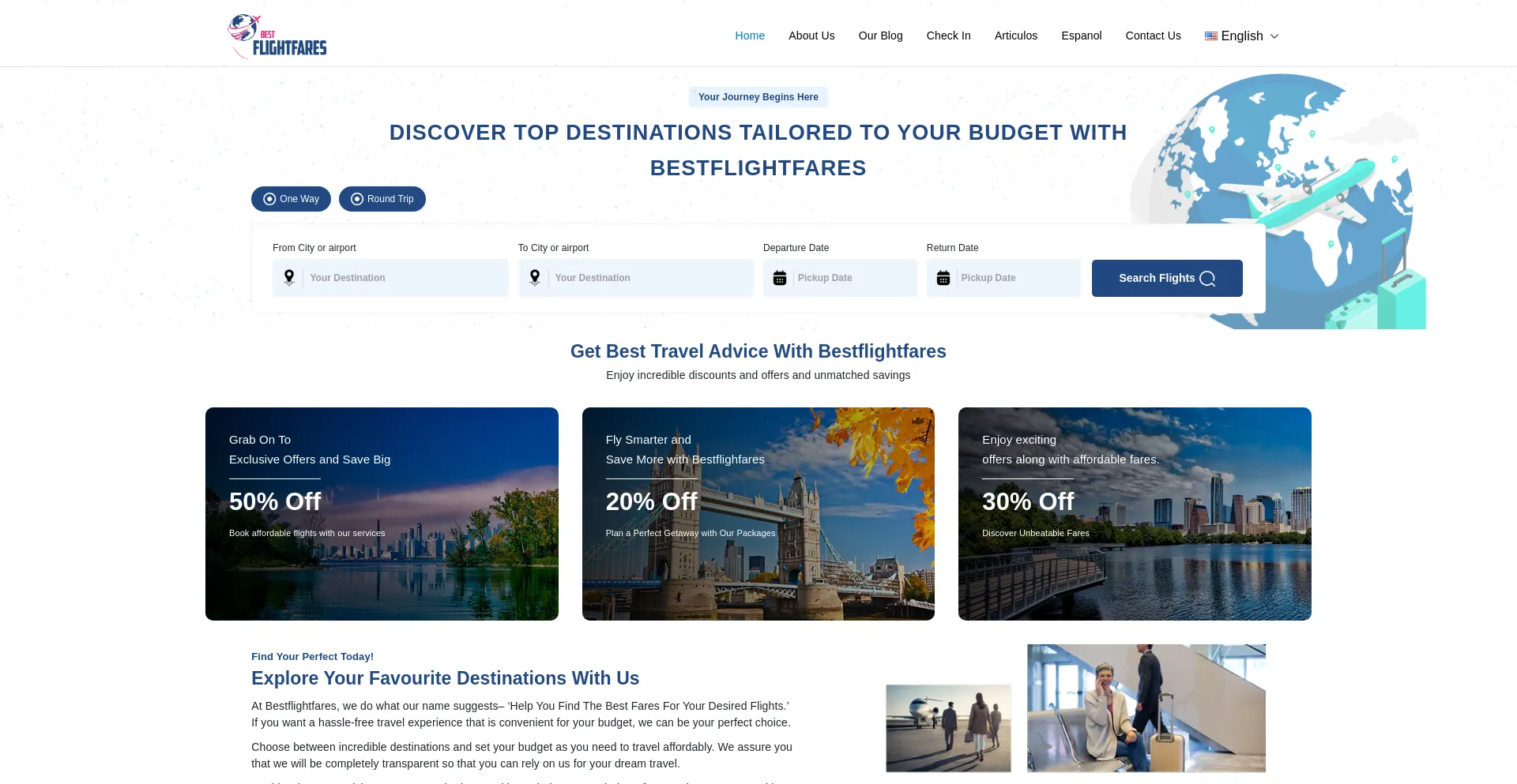 Website screenshot of Bestflightfares.com