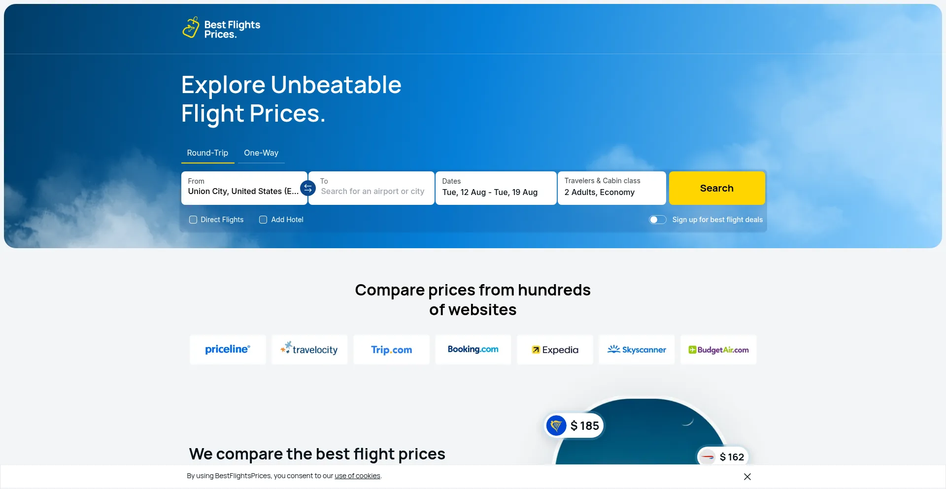 Website screenshot of Bestflightsprices.com