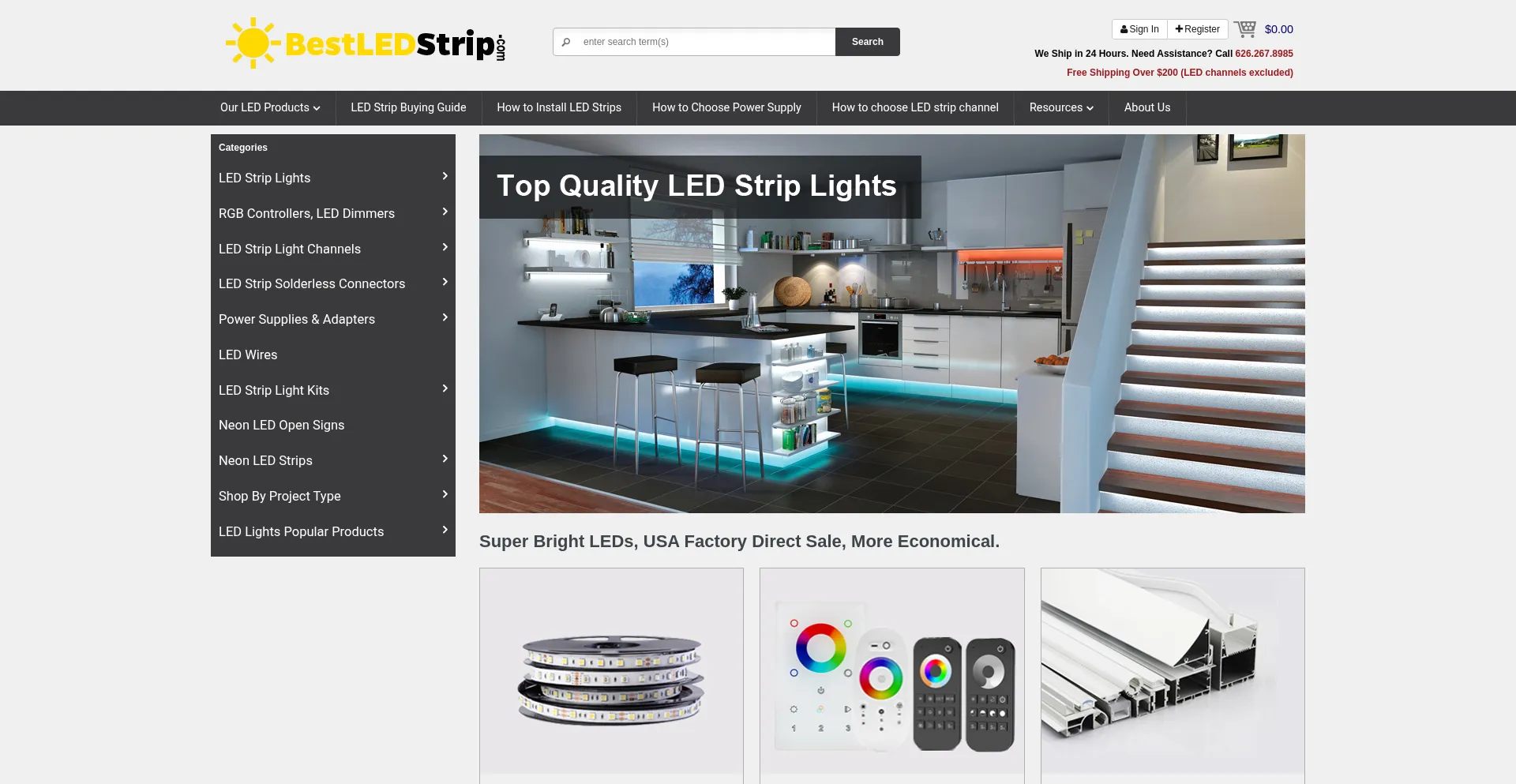 Website screenshot of Bestledstrip.com