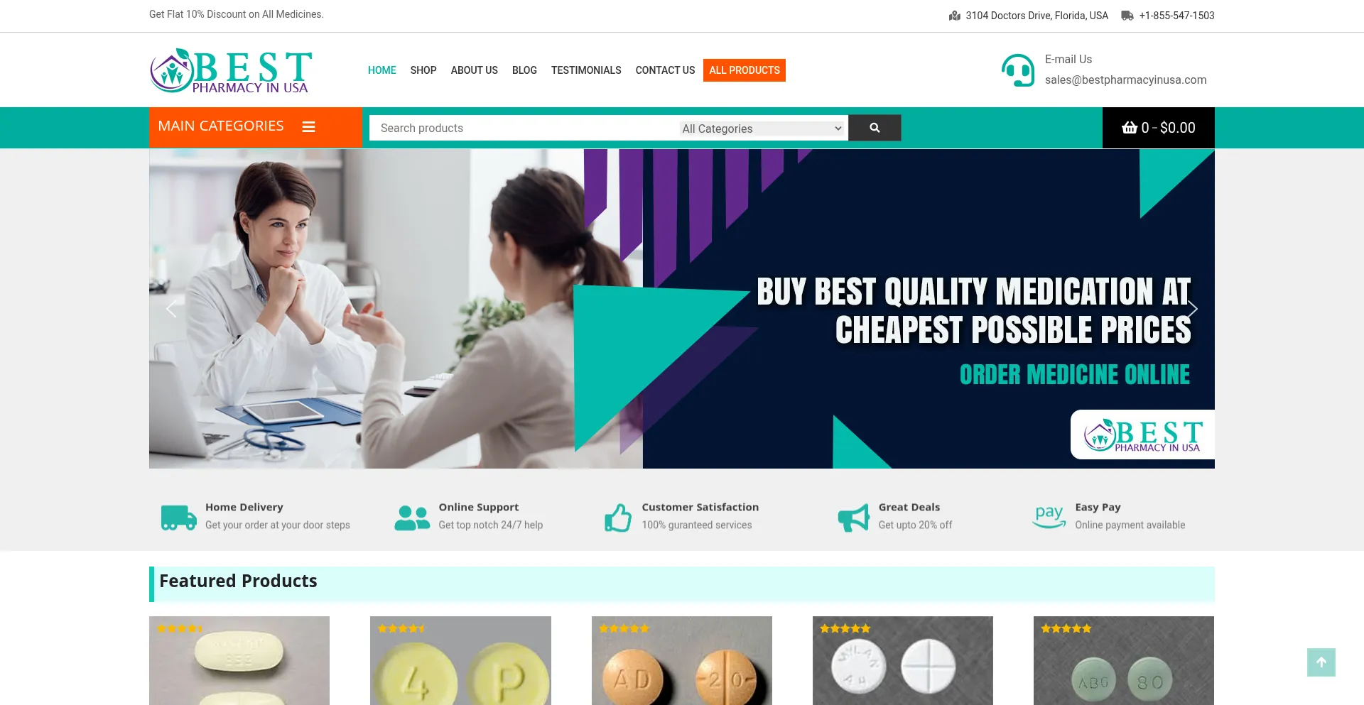 Website screenshot of Bestpharmacyinusa.com