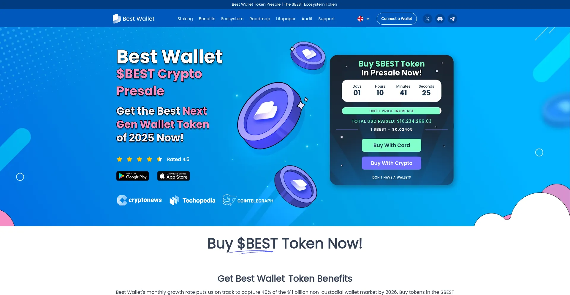 Website screenshot of Bestwallettoken.com