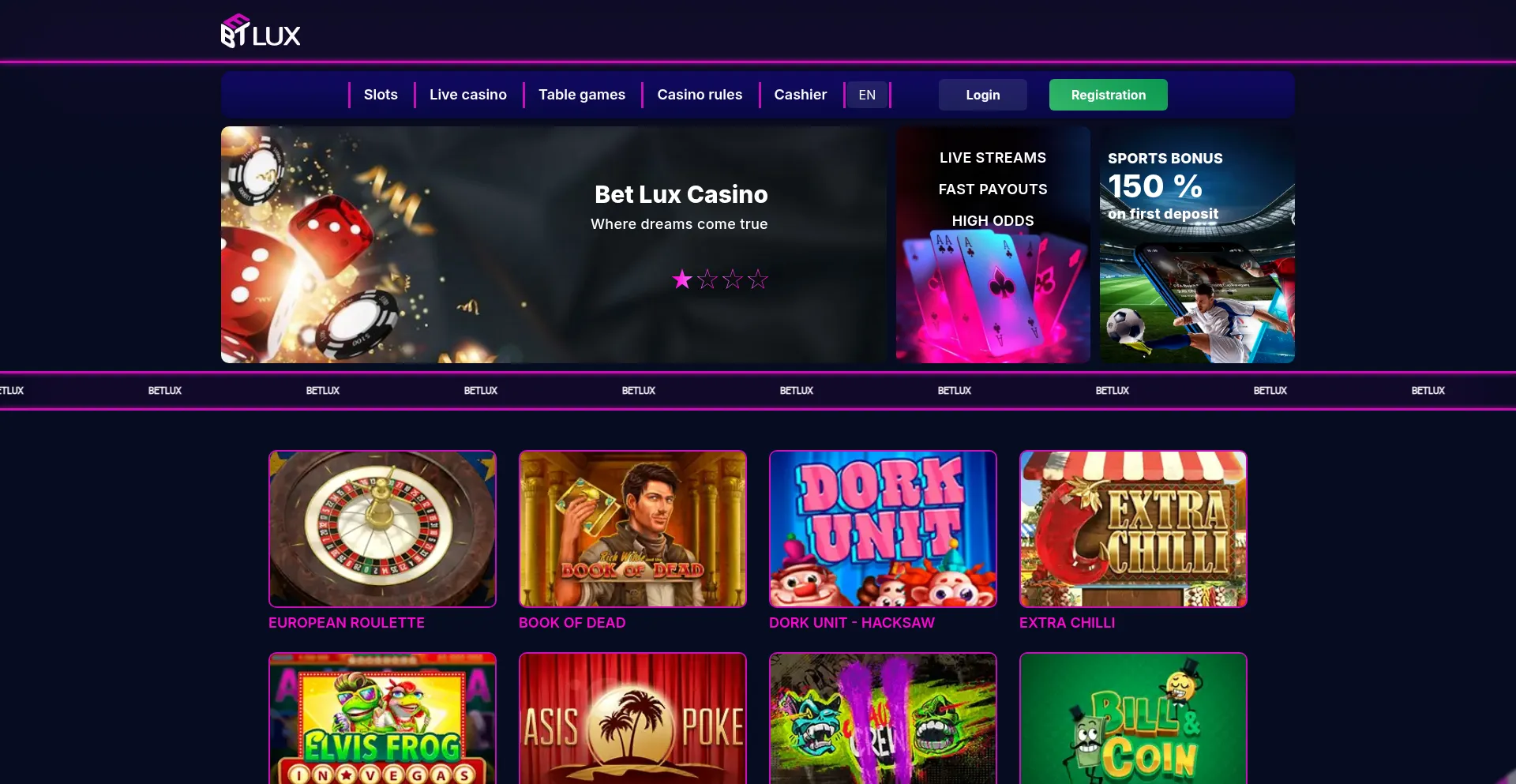 Website screenshot of Bet-lux777.online