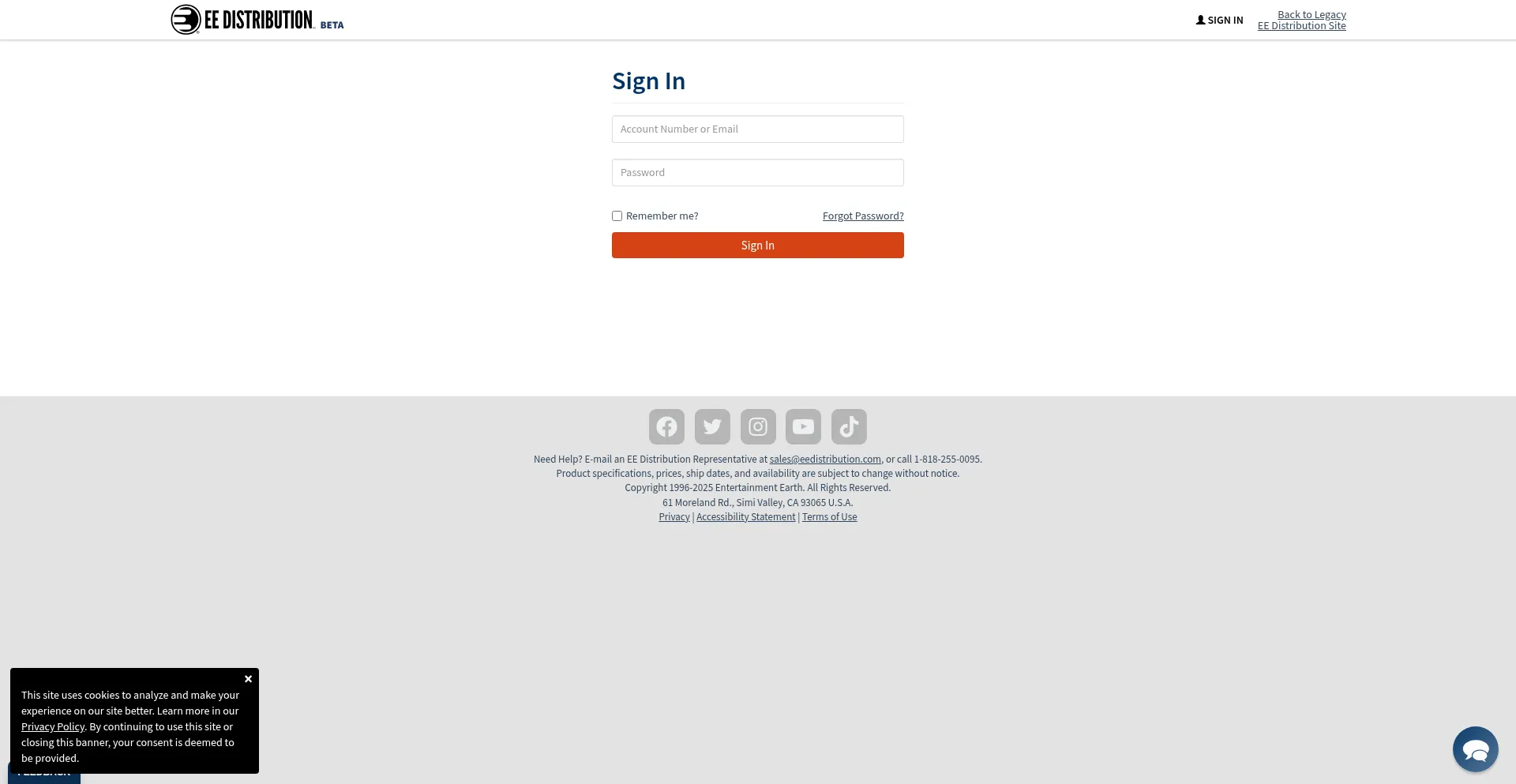 Website screenshot of Beta.eedistribution.com