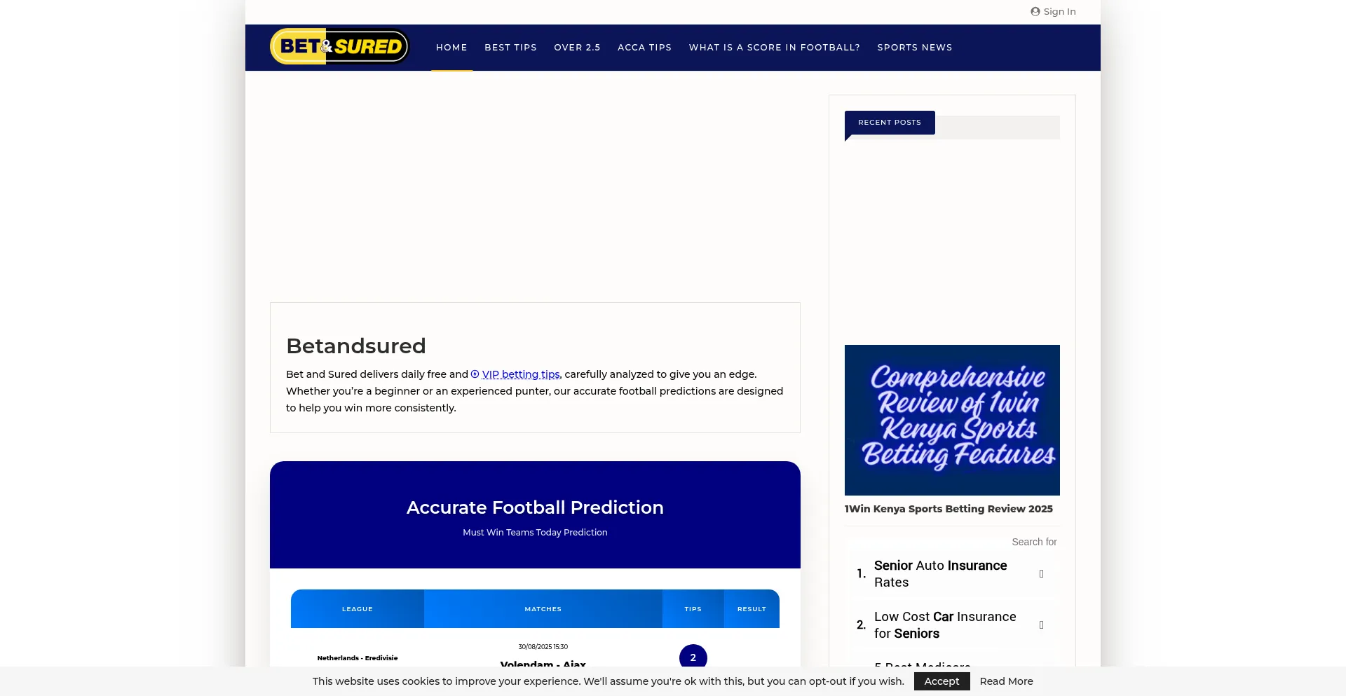 Website screenshot of Betandsured.com