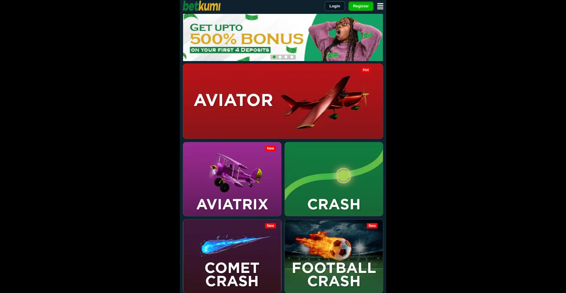 Website screenshot of Betkumi.co.zm