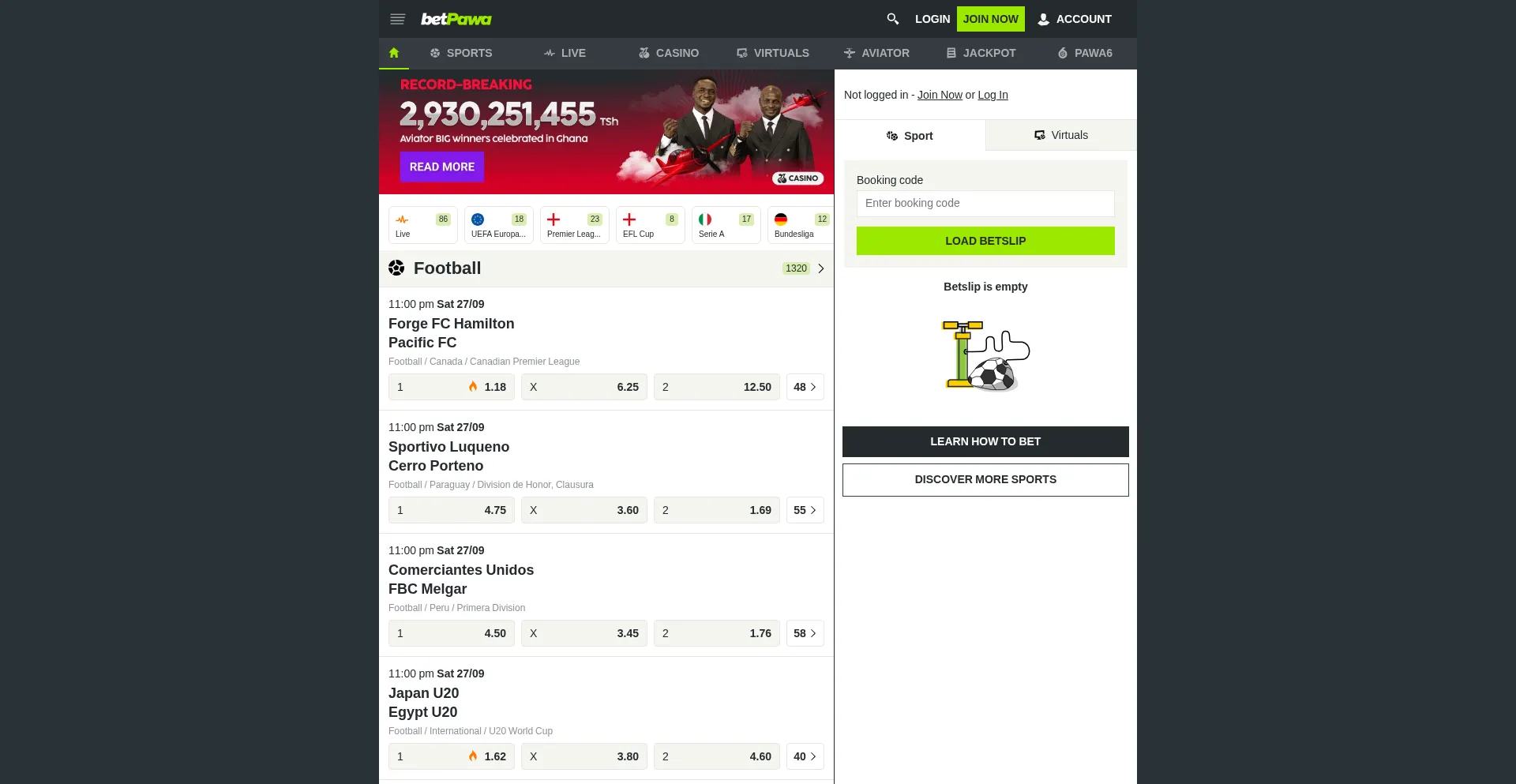 Betpawa.co.tz Screenshot