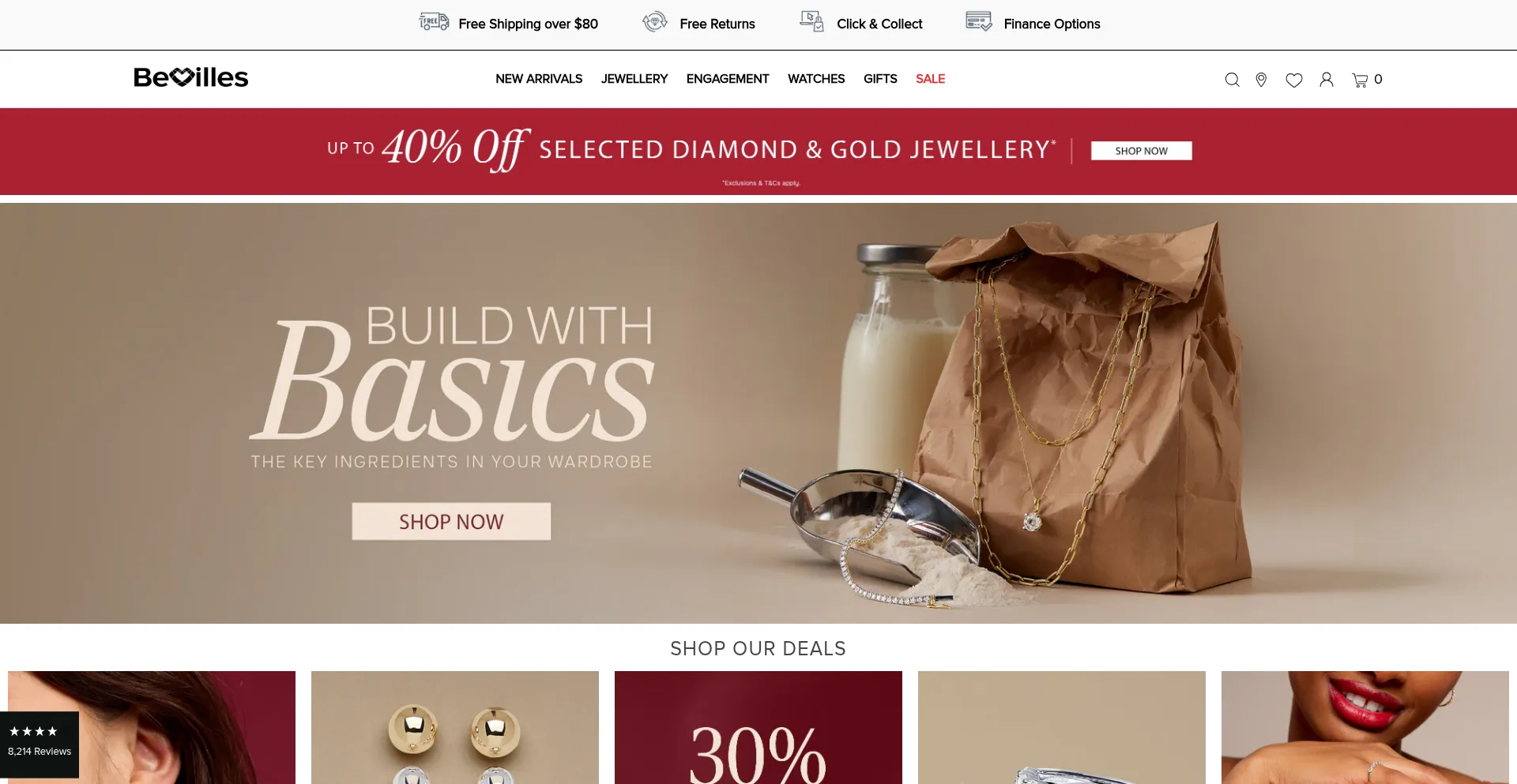 Website screenshot of Bevilles.com.au