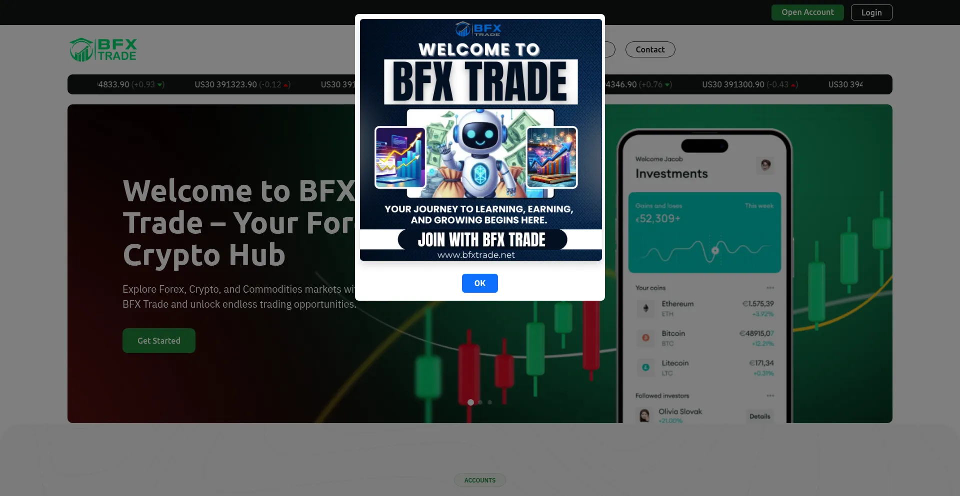 Website screenshot of Bfxtrade.net