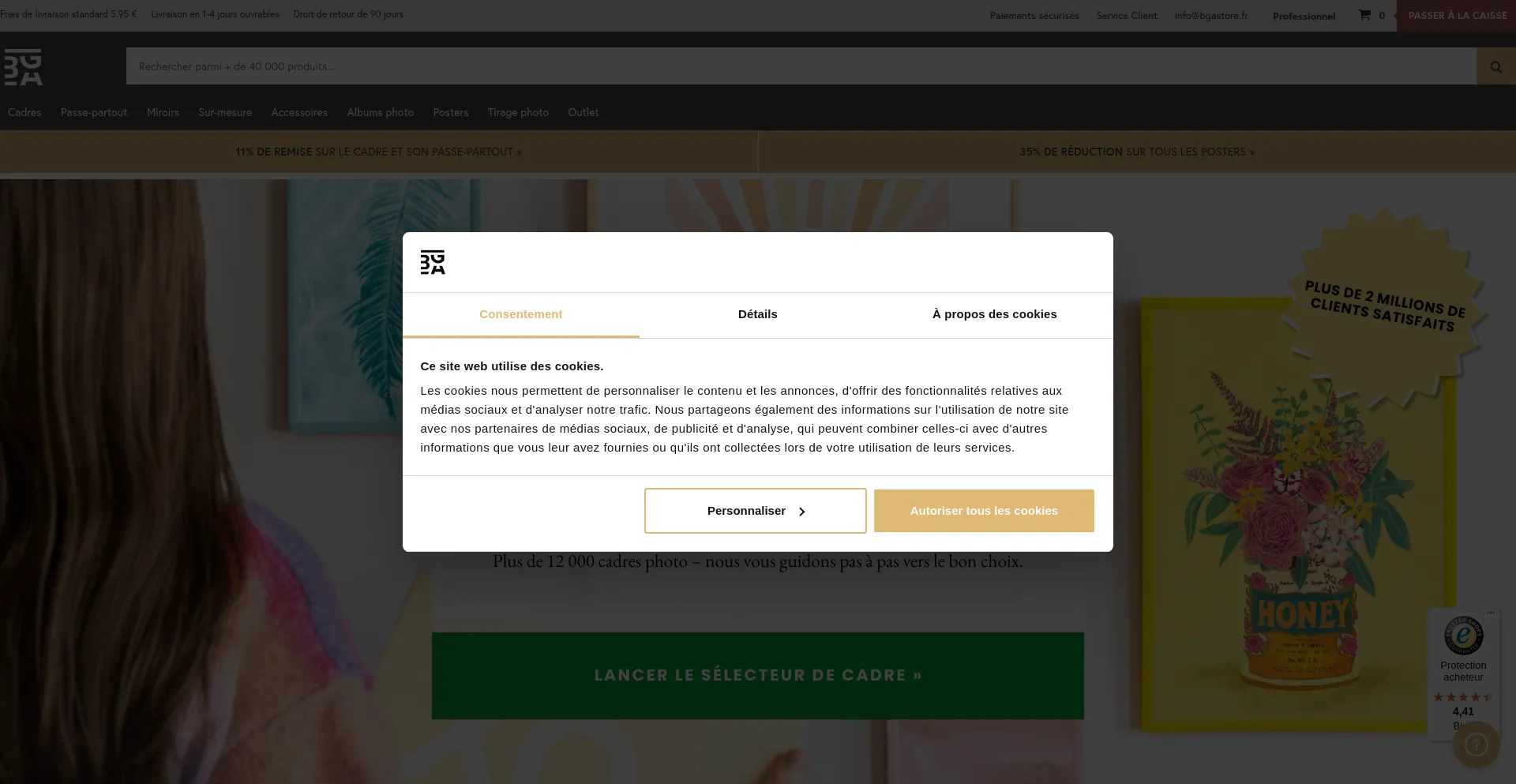 Website screenshot of Bgastore.fr