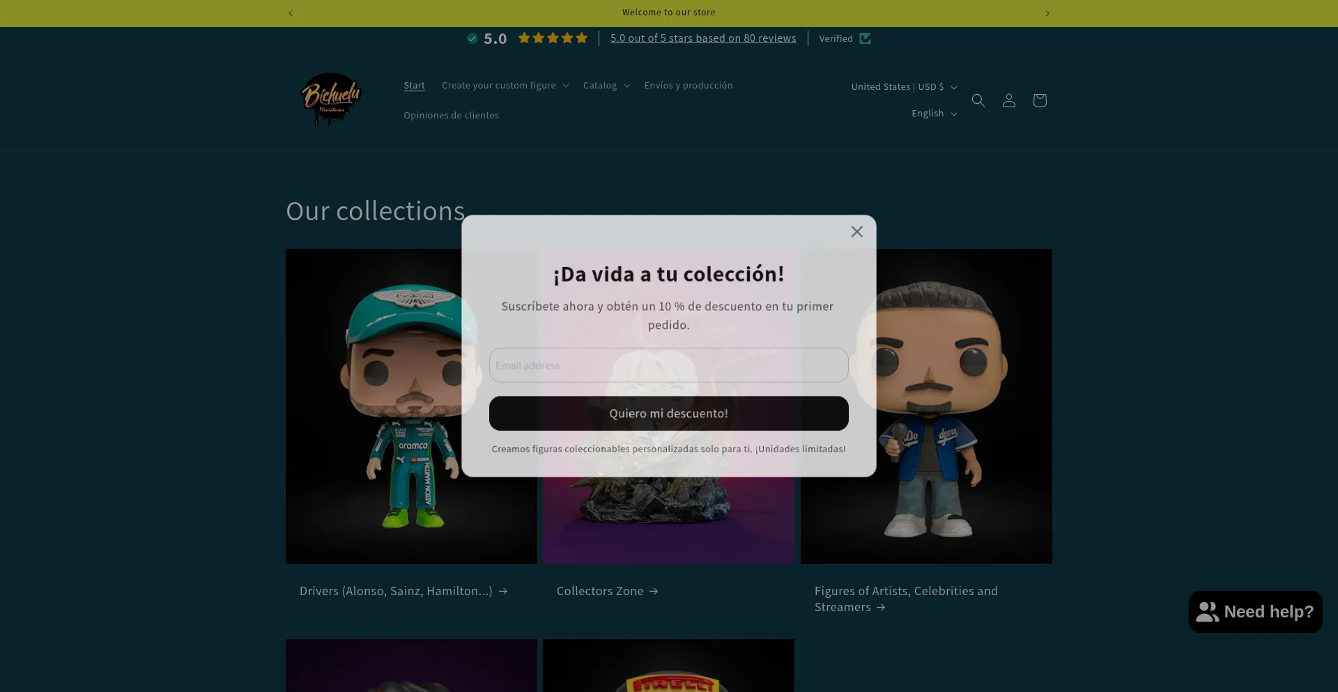 Website screenshot of Bichueluminiaturas.com