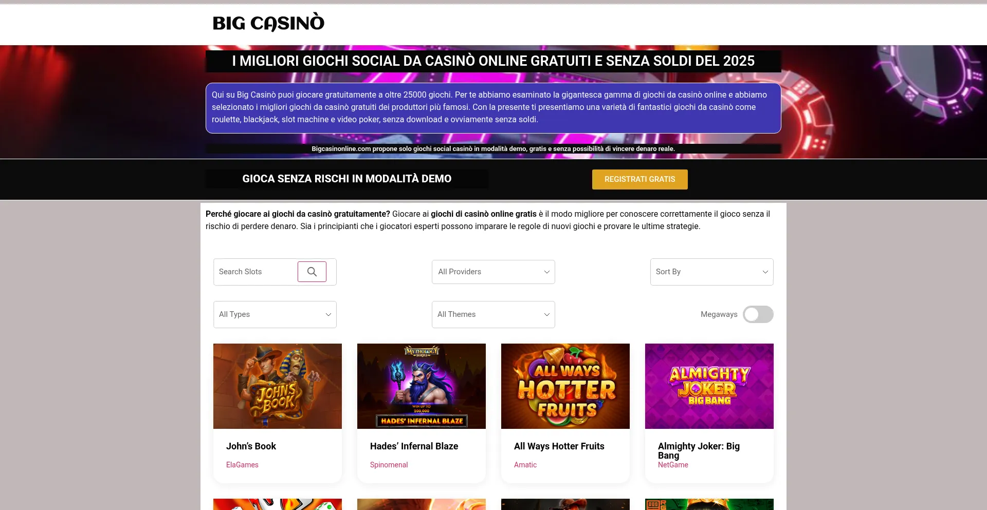 Website screenshot of Bigcasinonline.com