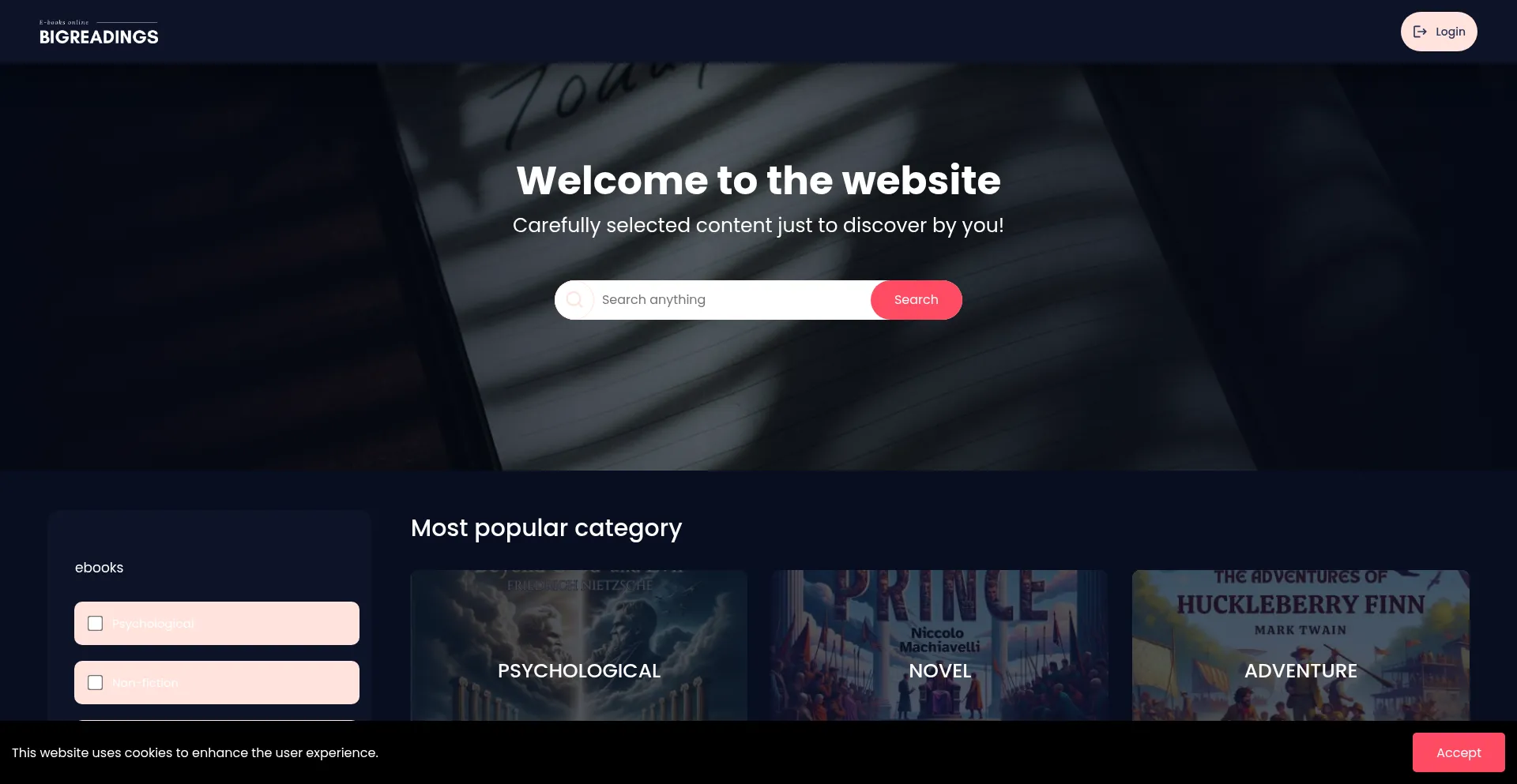 Website screenshot of Bigreadings.com