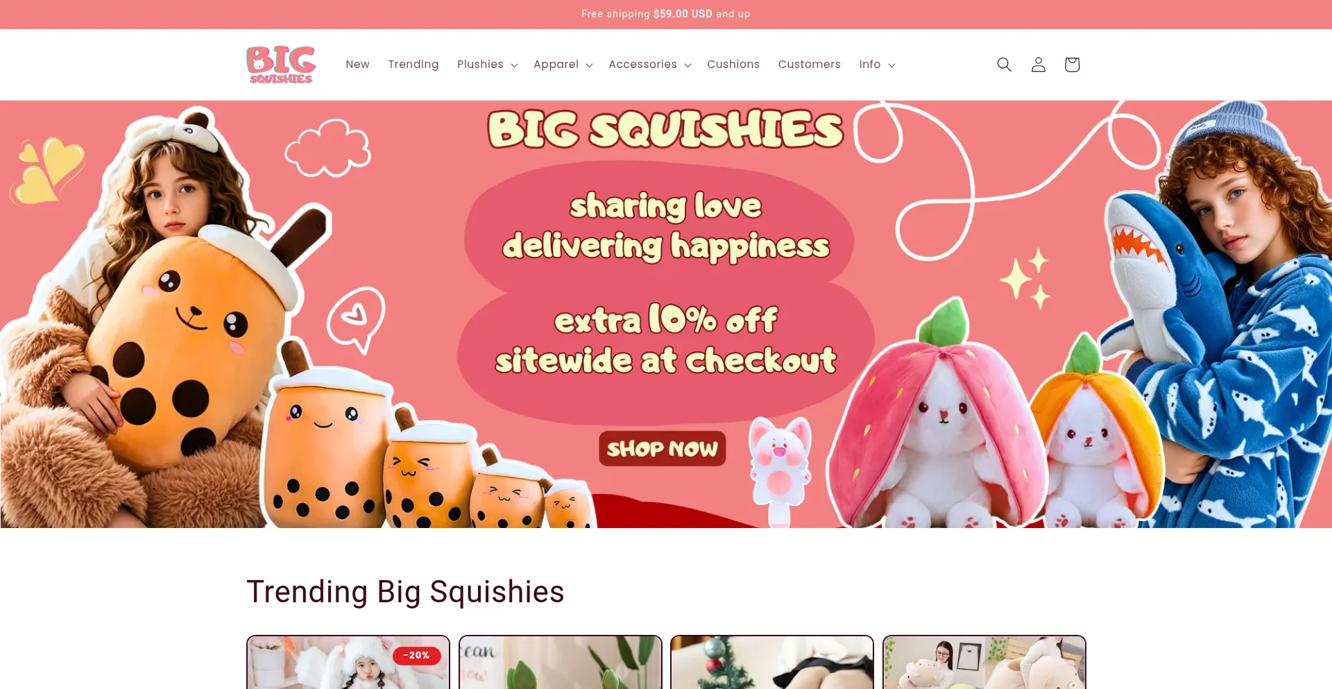 Website screenshot of Bigsquishies.com