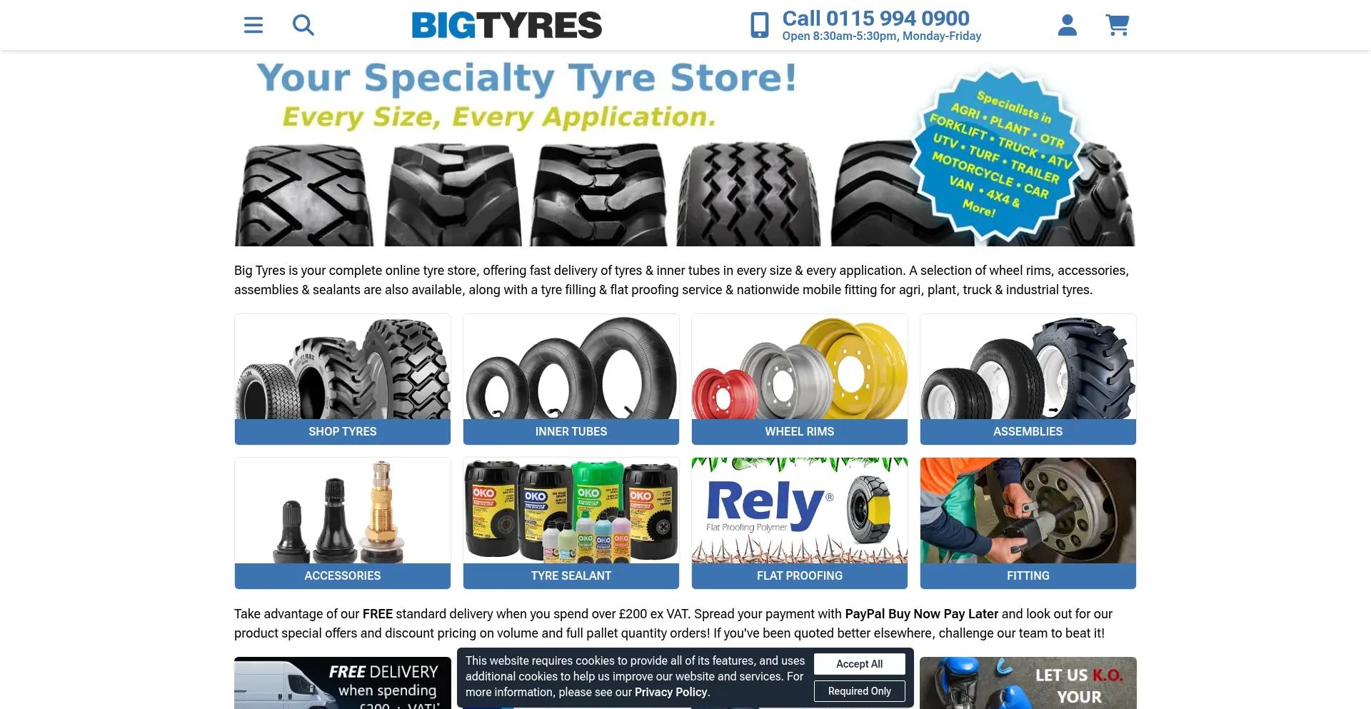 Website screenshot of Bigtyres.co.uk
