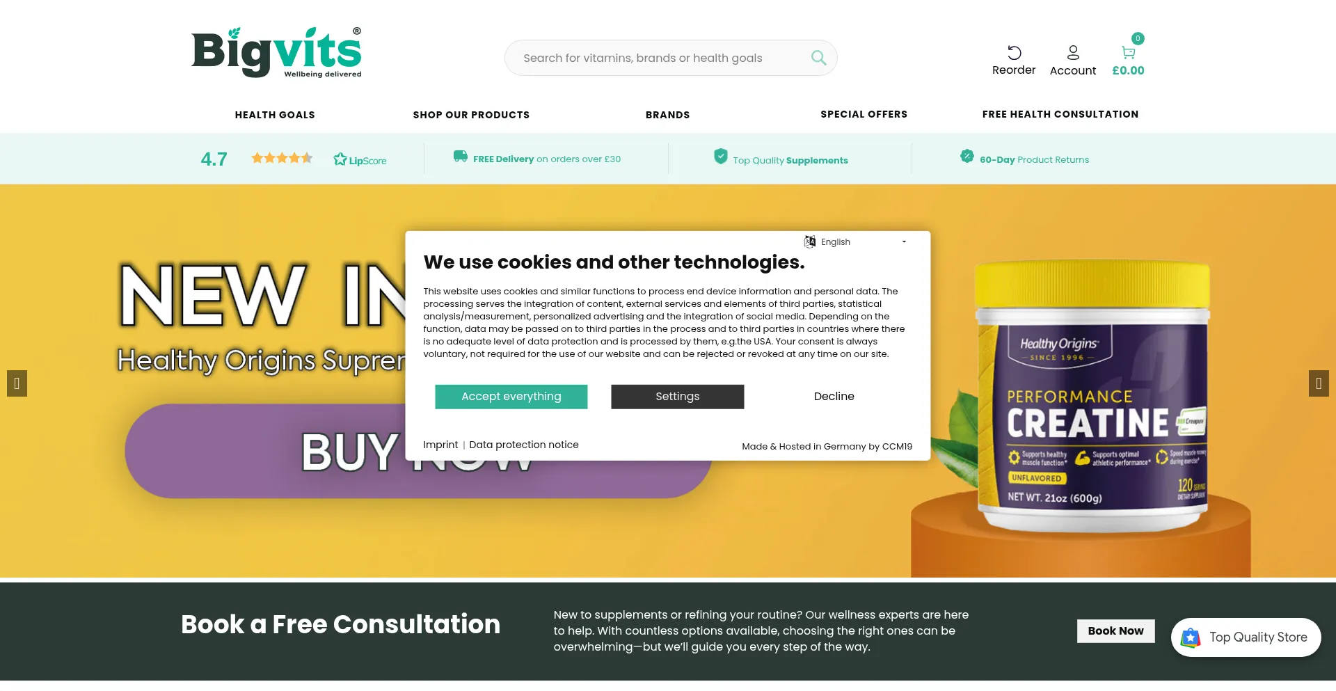 Website screenshot of Bigvits.co.uk