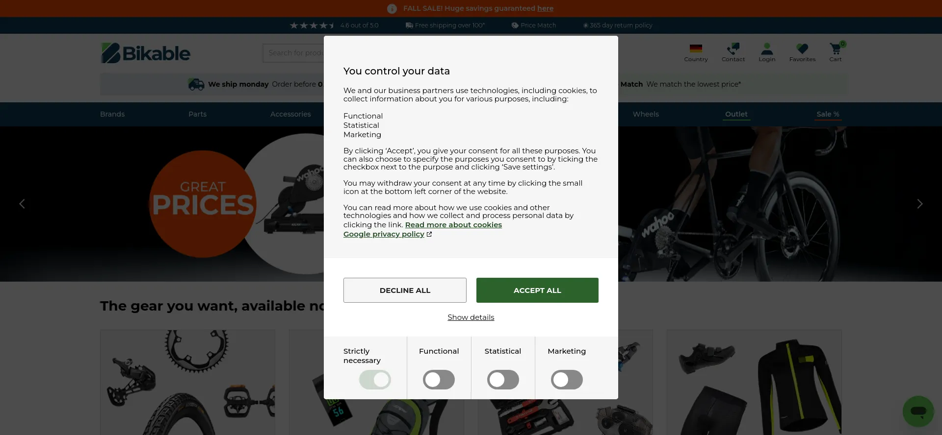 Website screenshot of Bikable.com