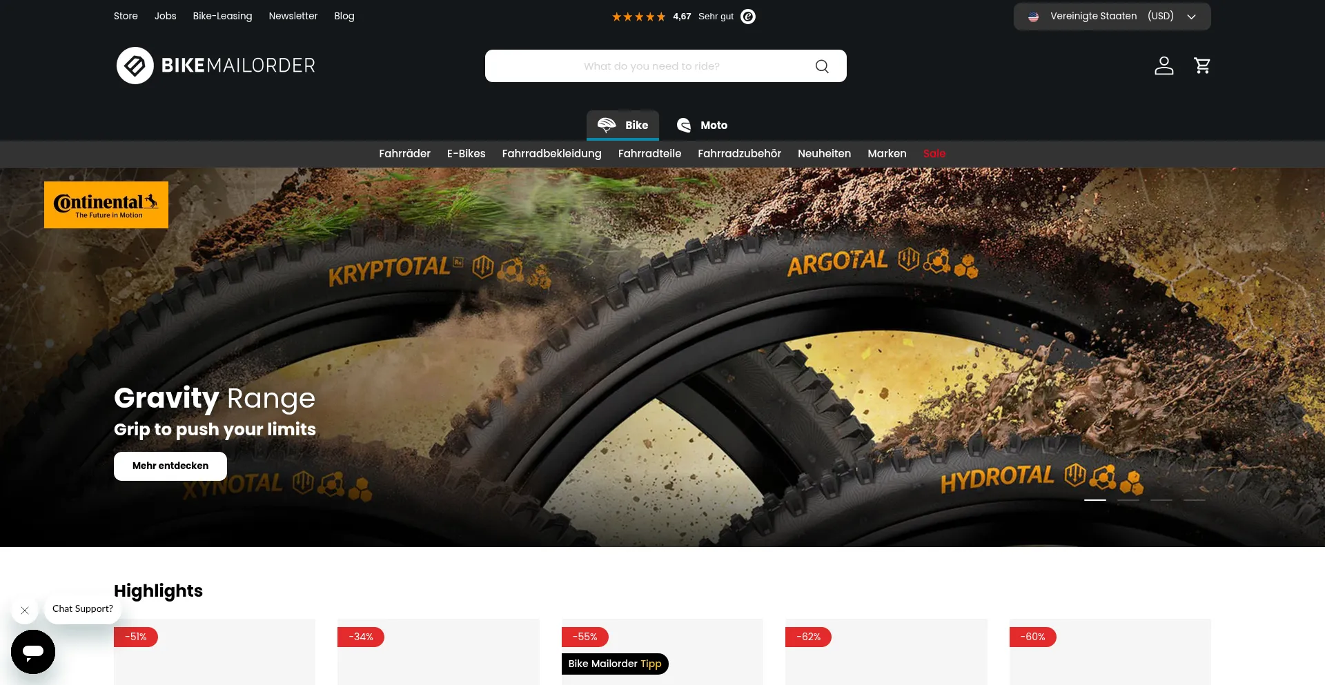 Website screenshot of Bikemailorder.de