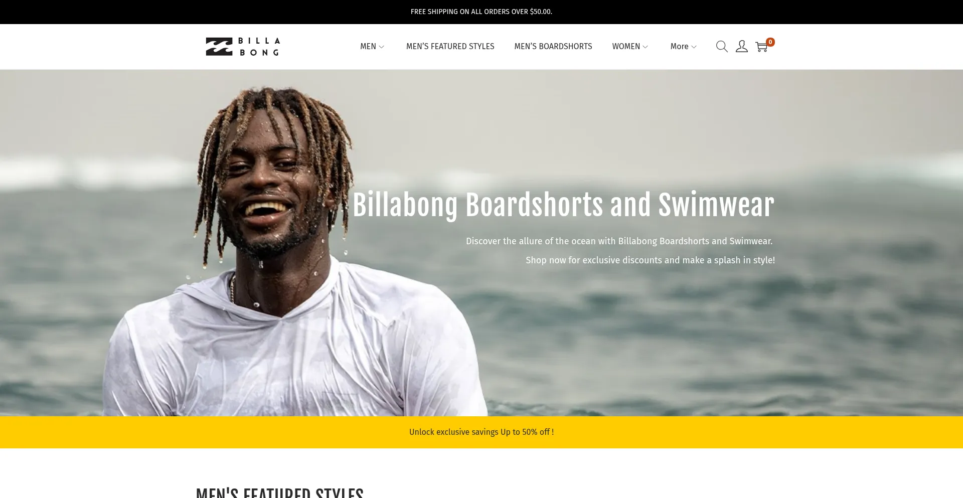 Website screenshot of Billabongaushop.com