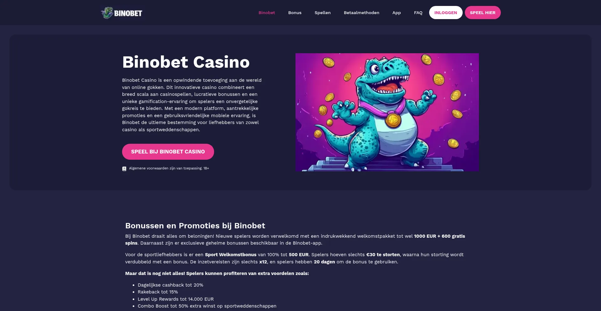 Website screenshot of Binobet.org